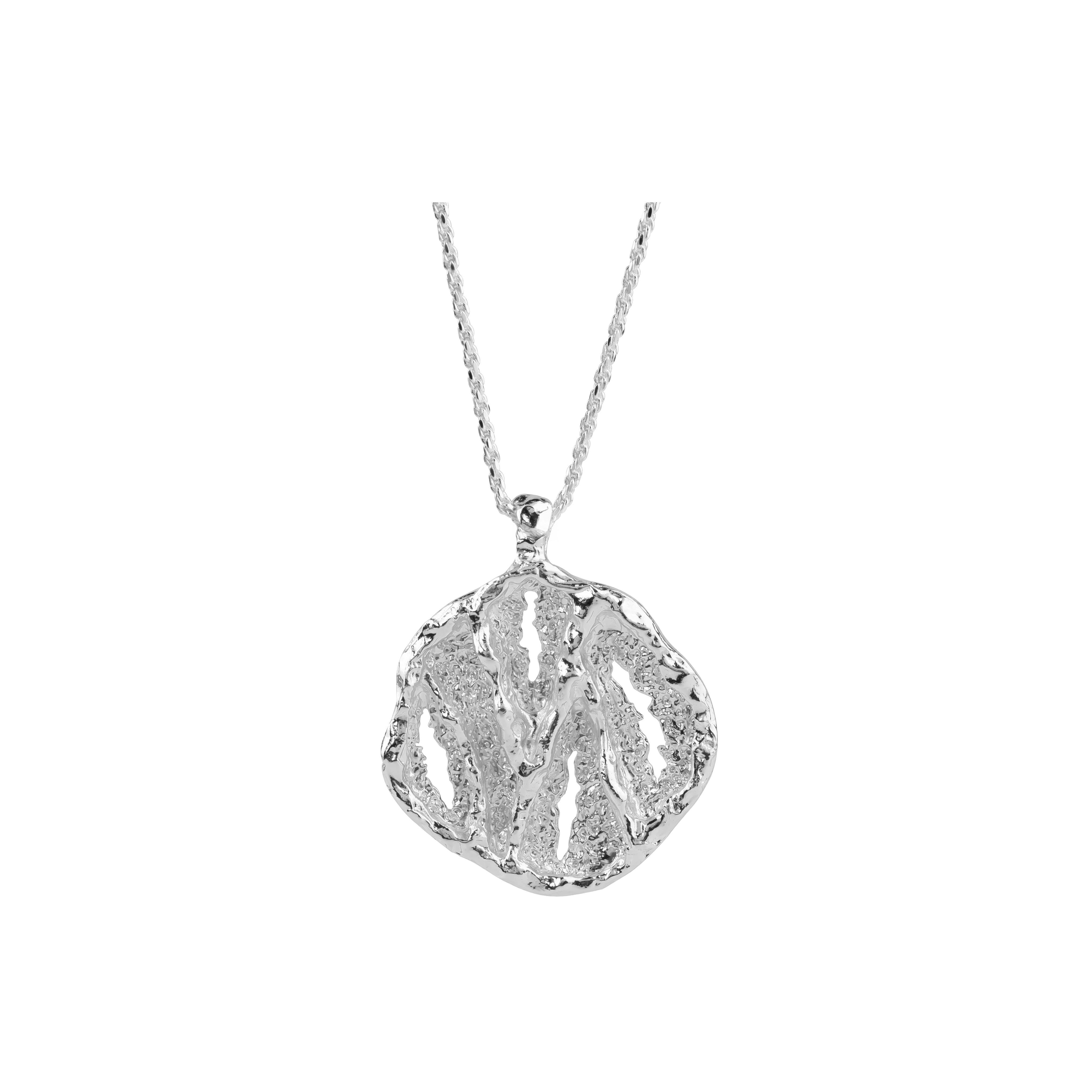 Aura Pendant, silver plated textured organic design necklace.