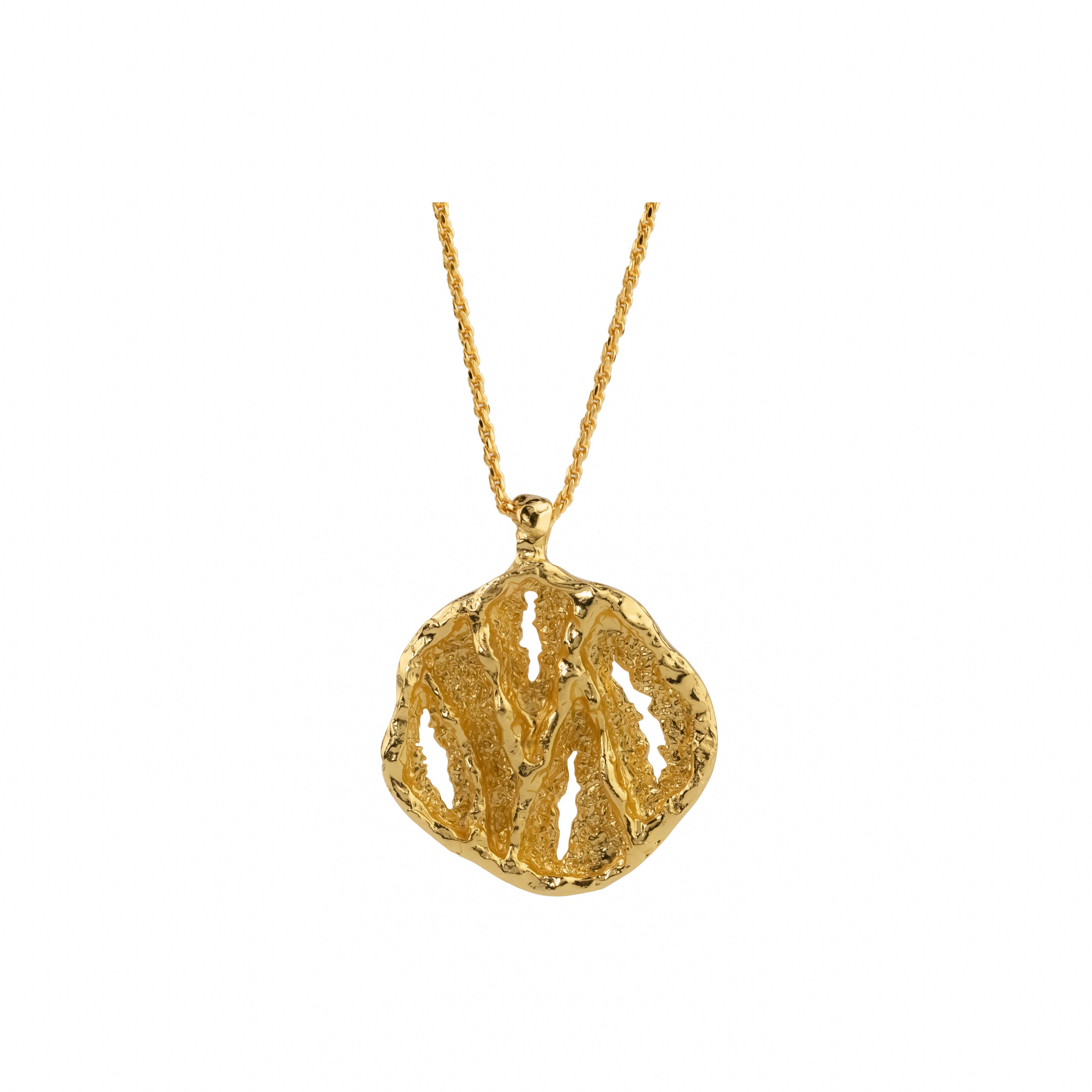 Aura Pendant, 22K gold plated textured organic design necklace.