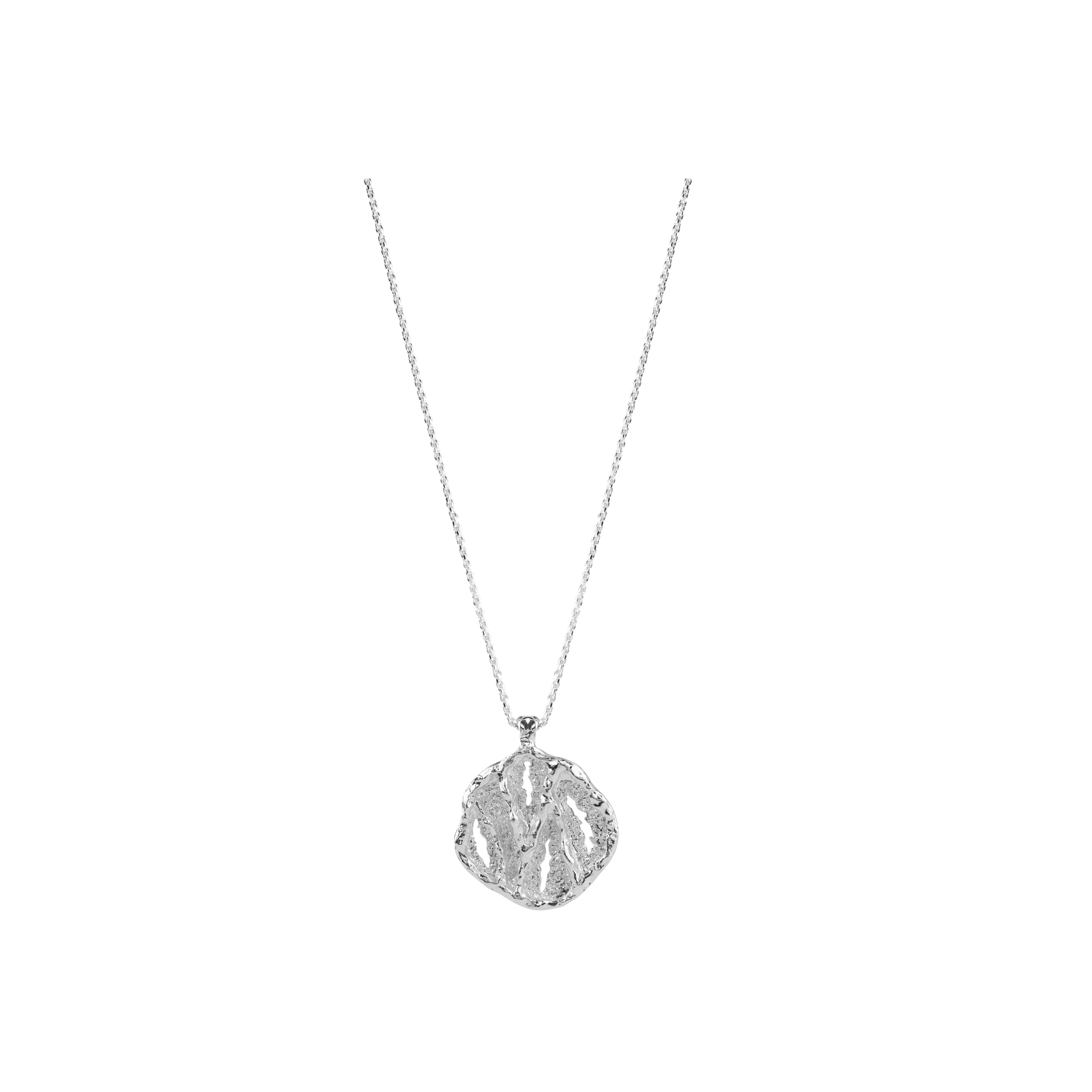 Aura Pendant, silver plated textured organic design necklace.