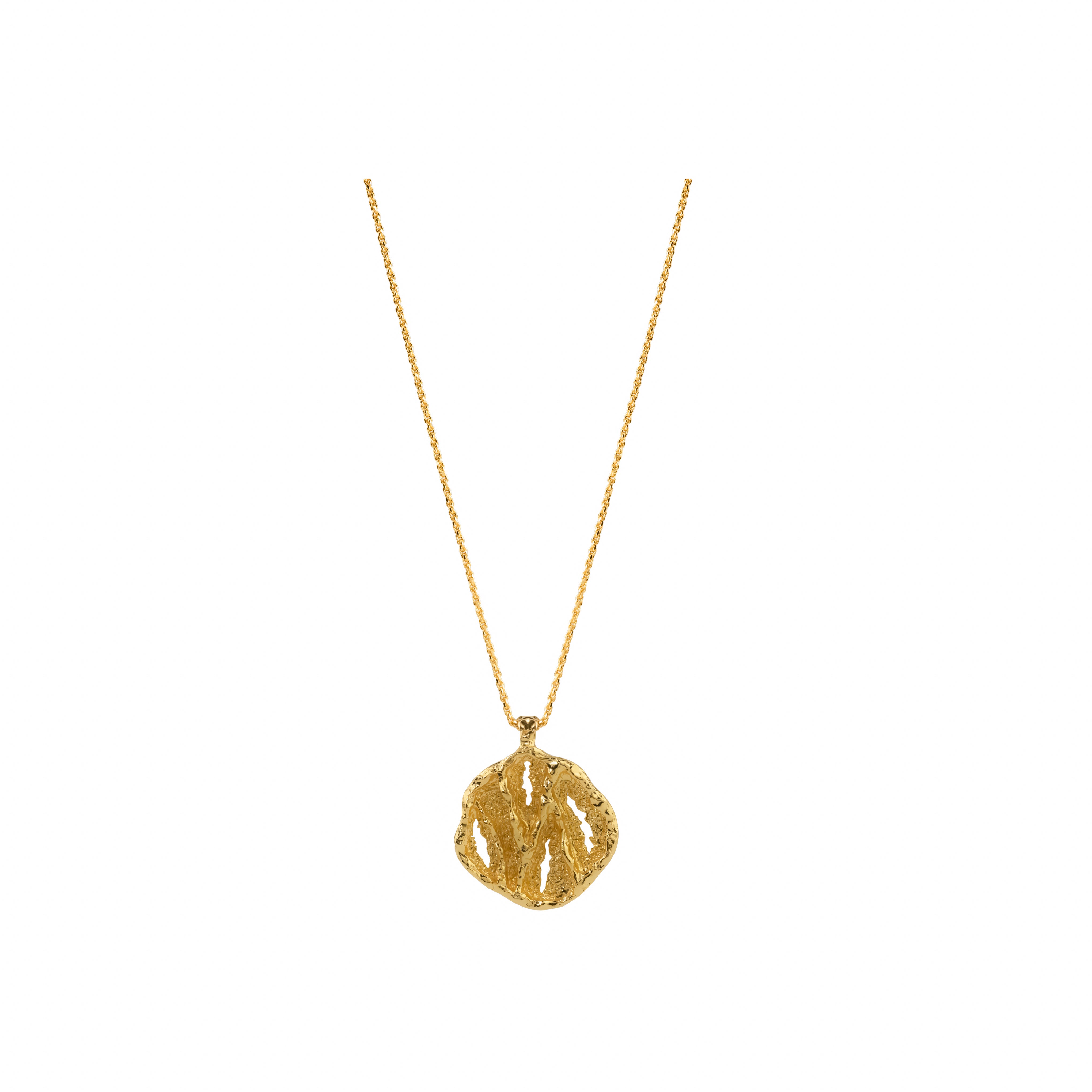 Aura Pendant, 22K gold plated textured organic design necklace.