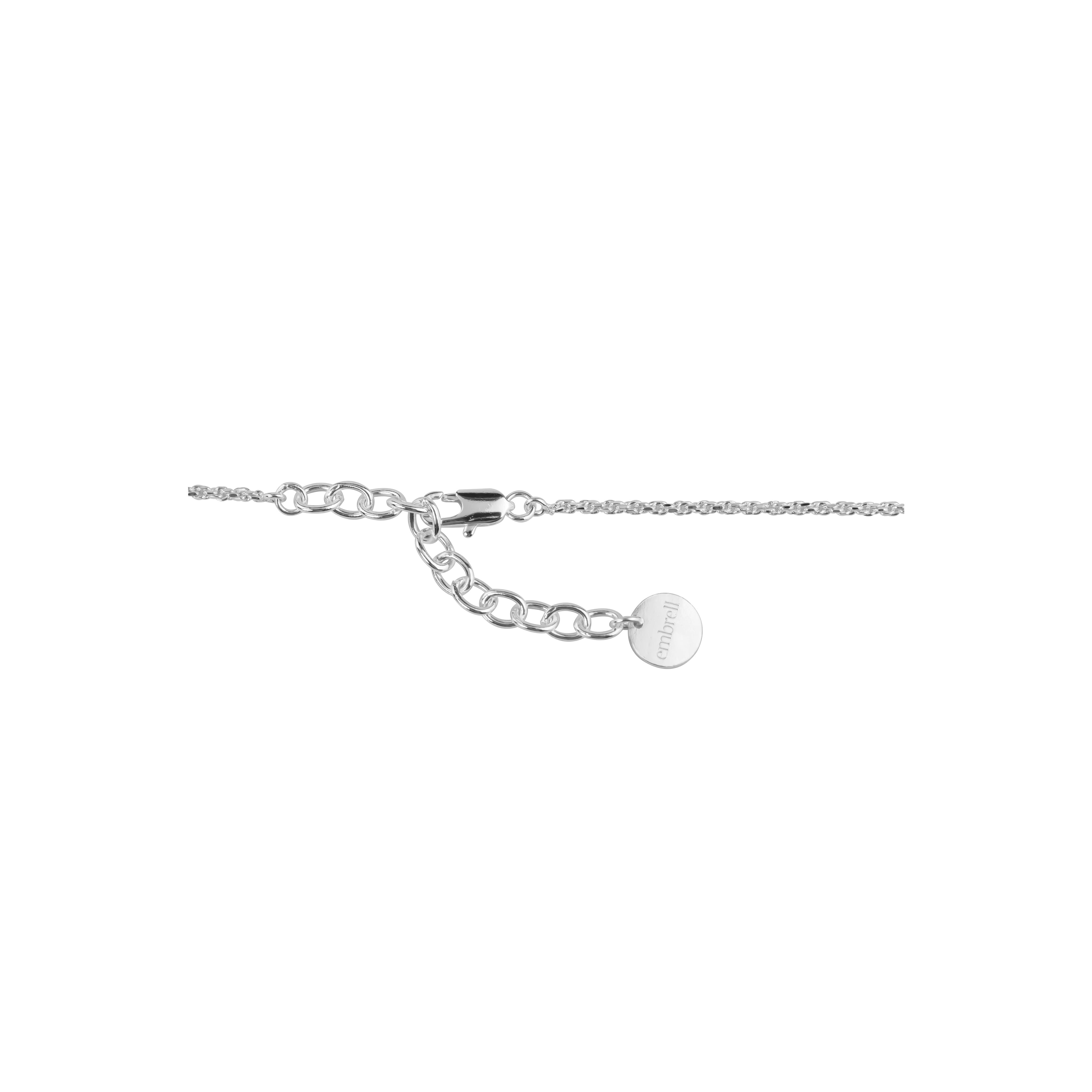 Aura Pendant chain, silver plated necklace with adjustable clasp detail.