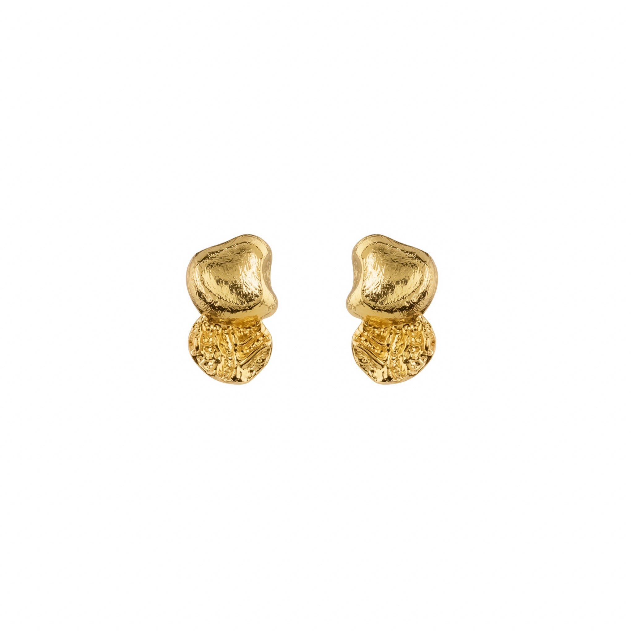 Balance Studs, 22K gold plated textured organic design earrings.