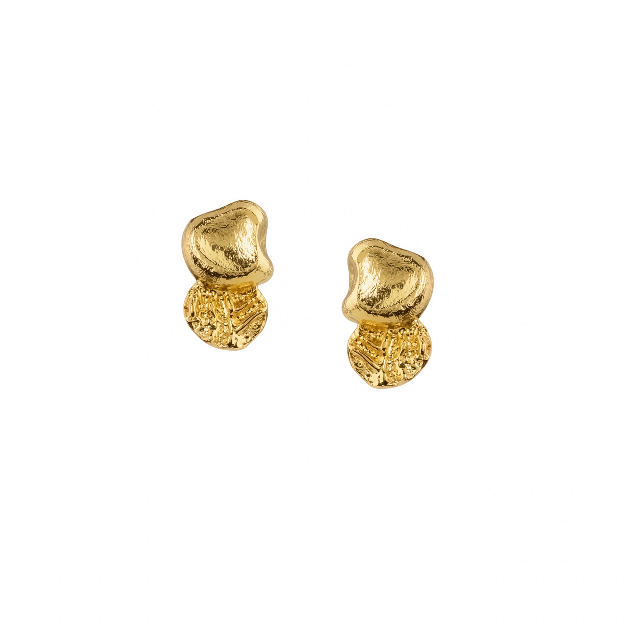 Balance Studs, 22K gold plated textured organic design earrings.