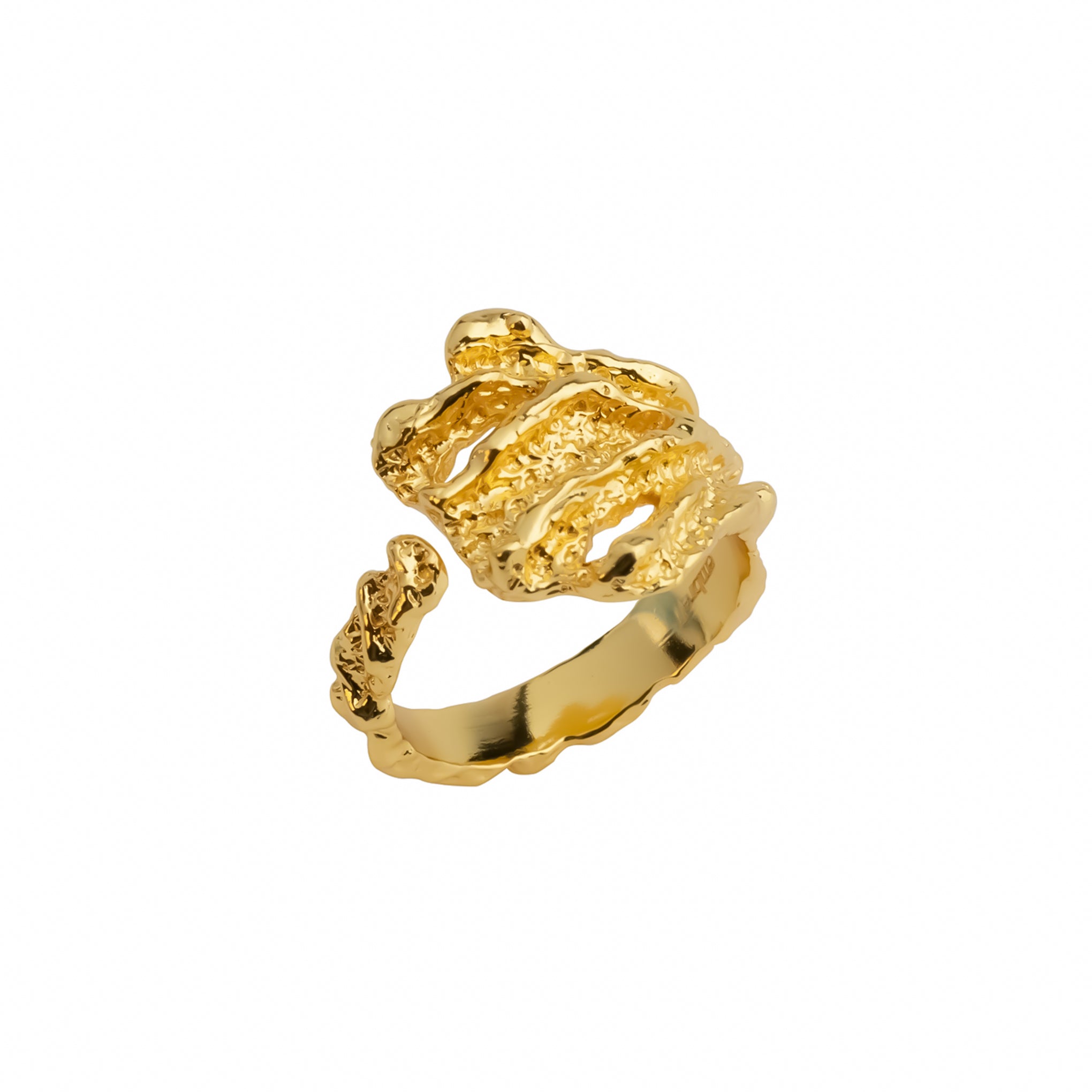 Bloom Ring, 22K gold plated textured open band statement ring.
