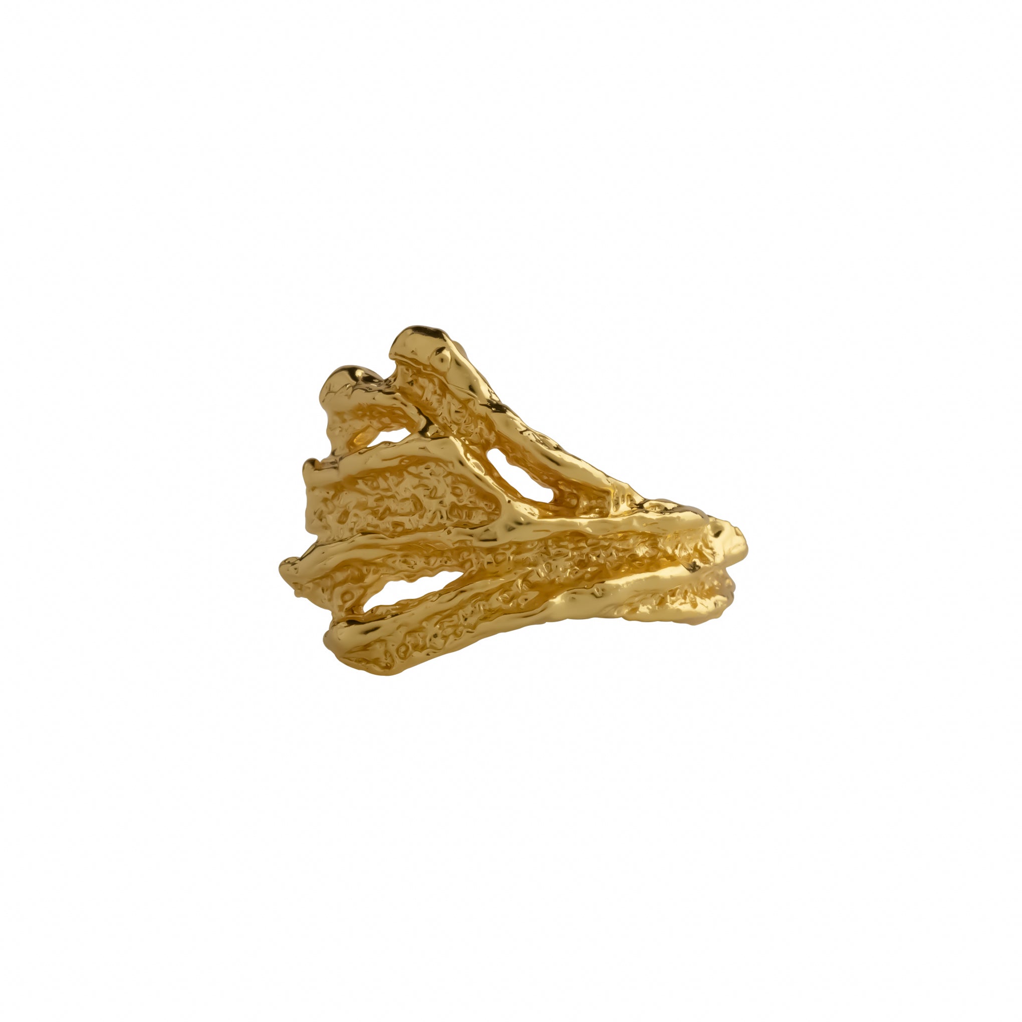 Bloom Ring, 22K gold plated textured open band statement ring.