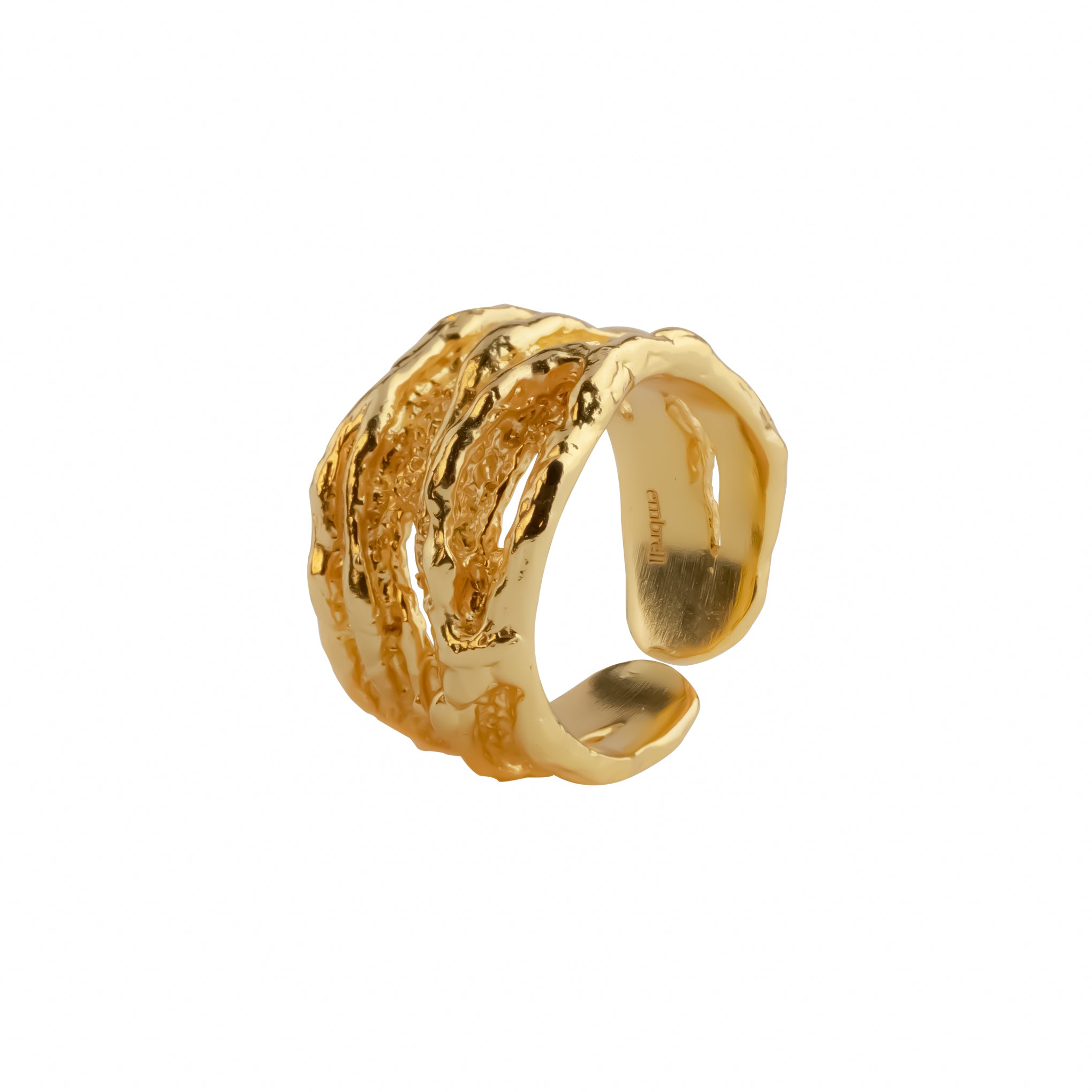 Empress Ring, 22K gold plated wide textured open band ring.