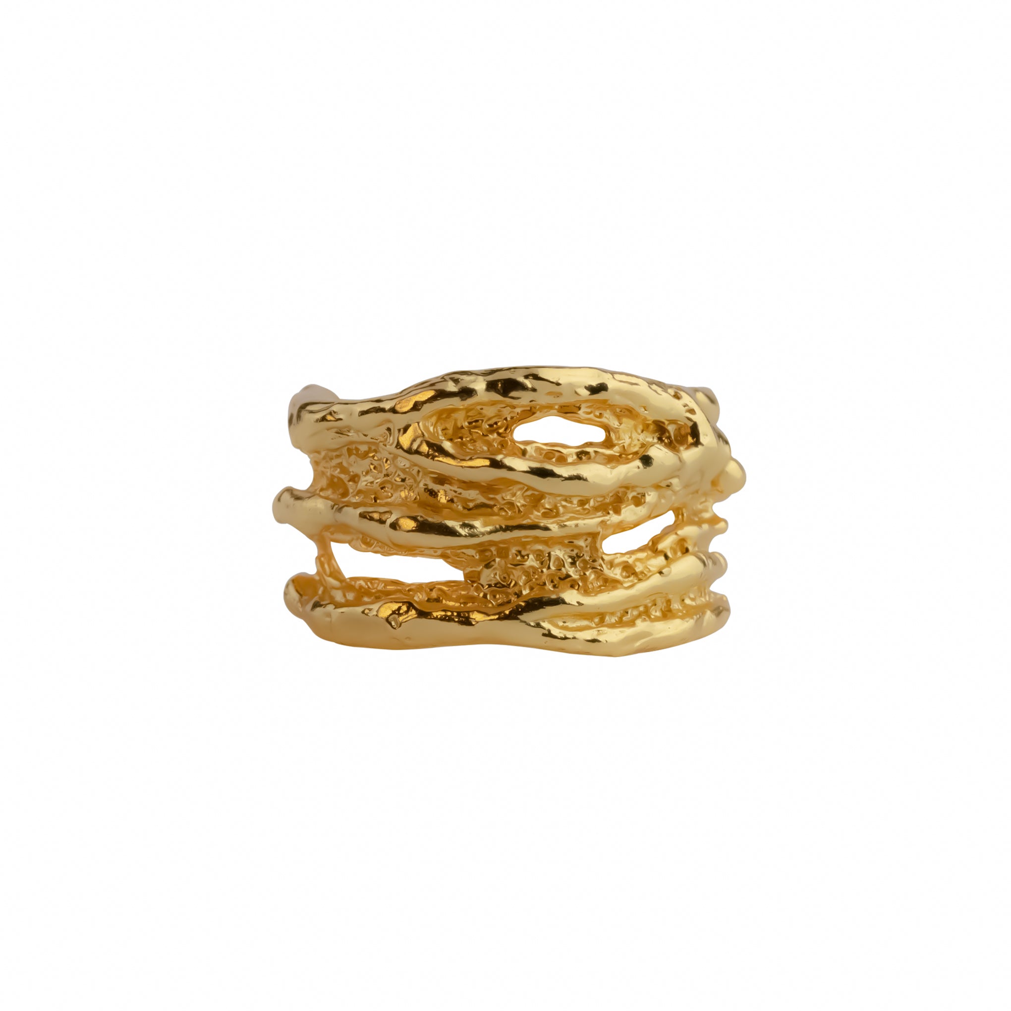 Empress Ring, 22K gold plated wide textured open band ring.
