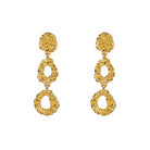Evolve Earrings, 22K gold plated textured triple drop circle design.