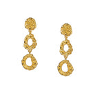 Evolve Earrings, 22K gold plated textured triple drop circle design.