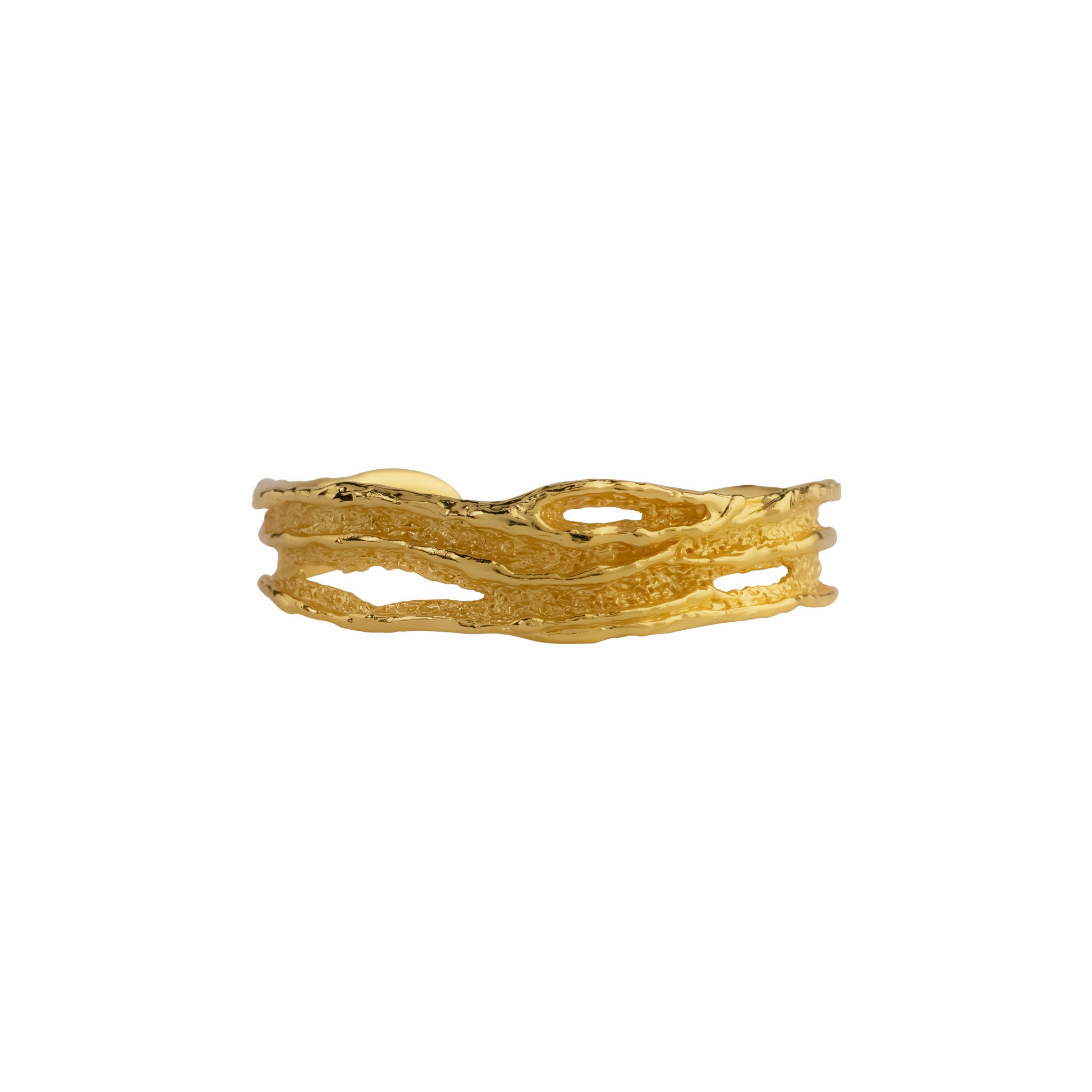 Embrace Cuff, 22K gold plated textured open bracelet design.