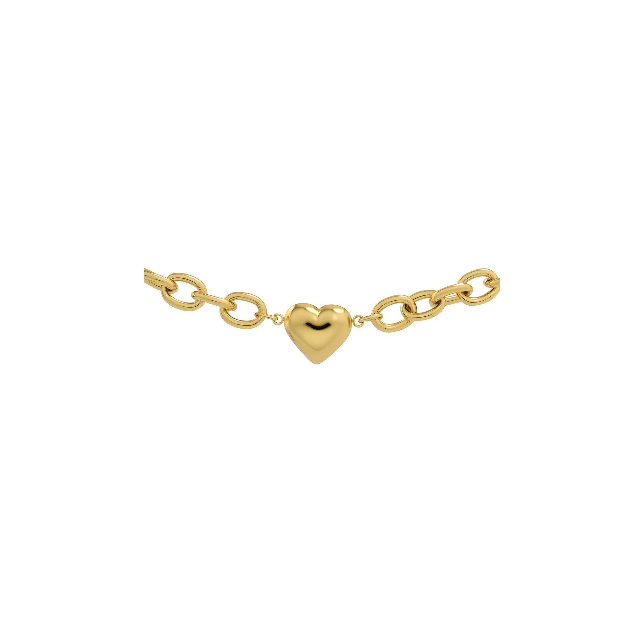 Gold bracelet with a heart charm on a white background