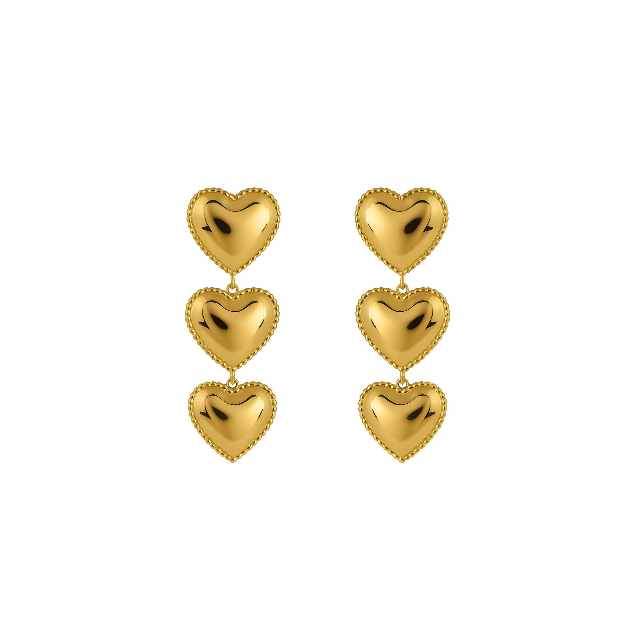 Gold heart-shaped earrings on a white background
