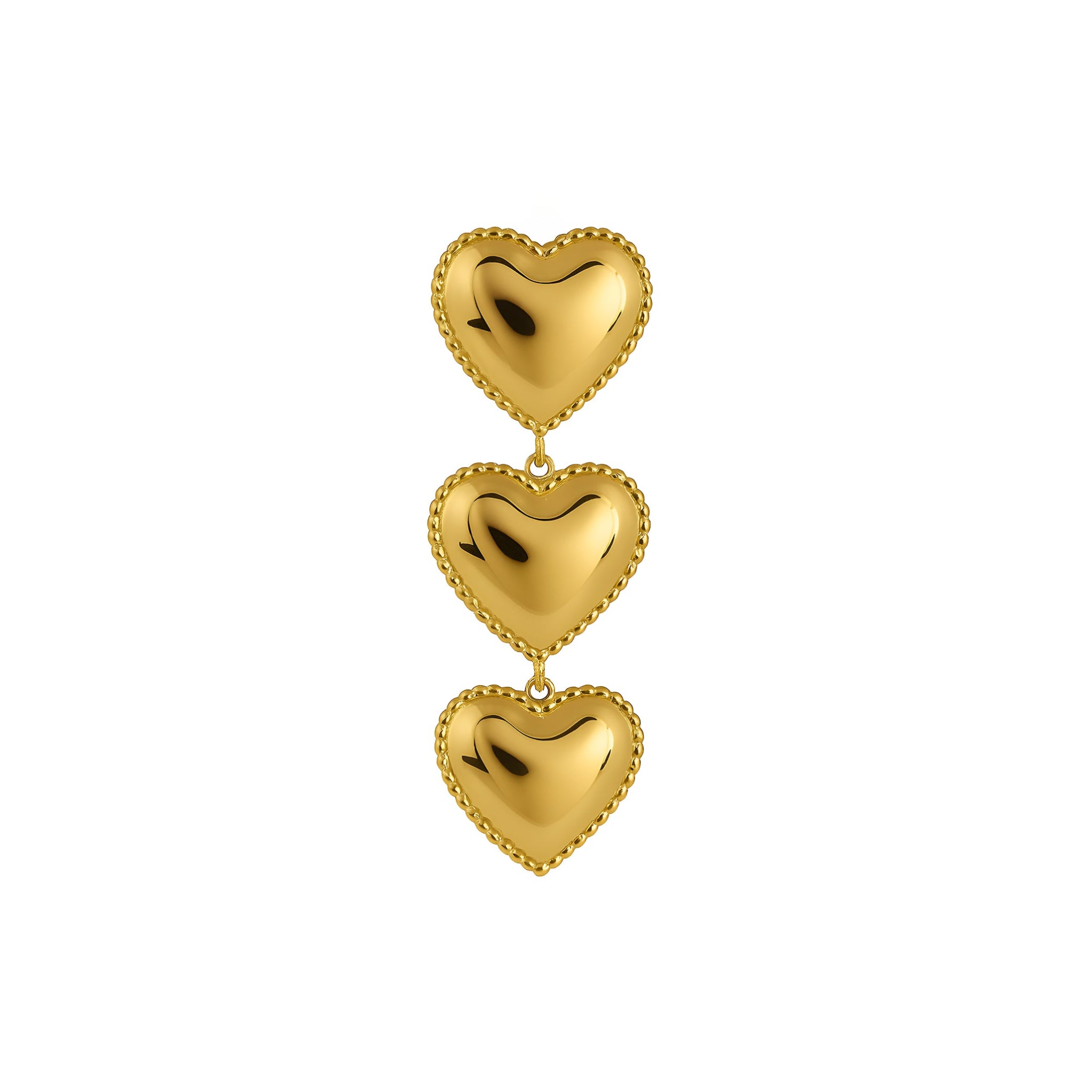 Gold heart-shaped earrings on a white background