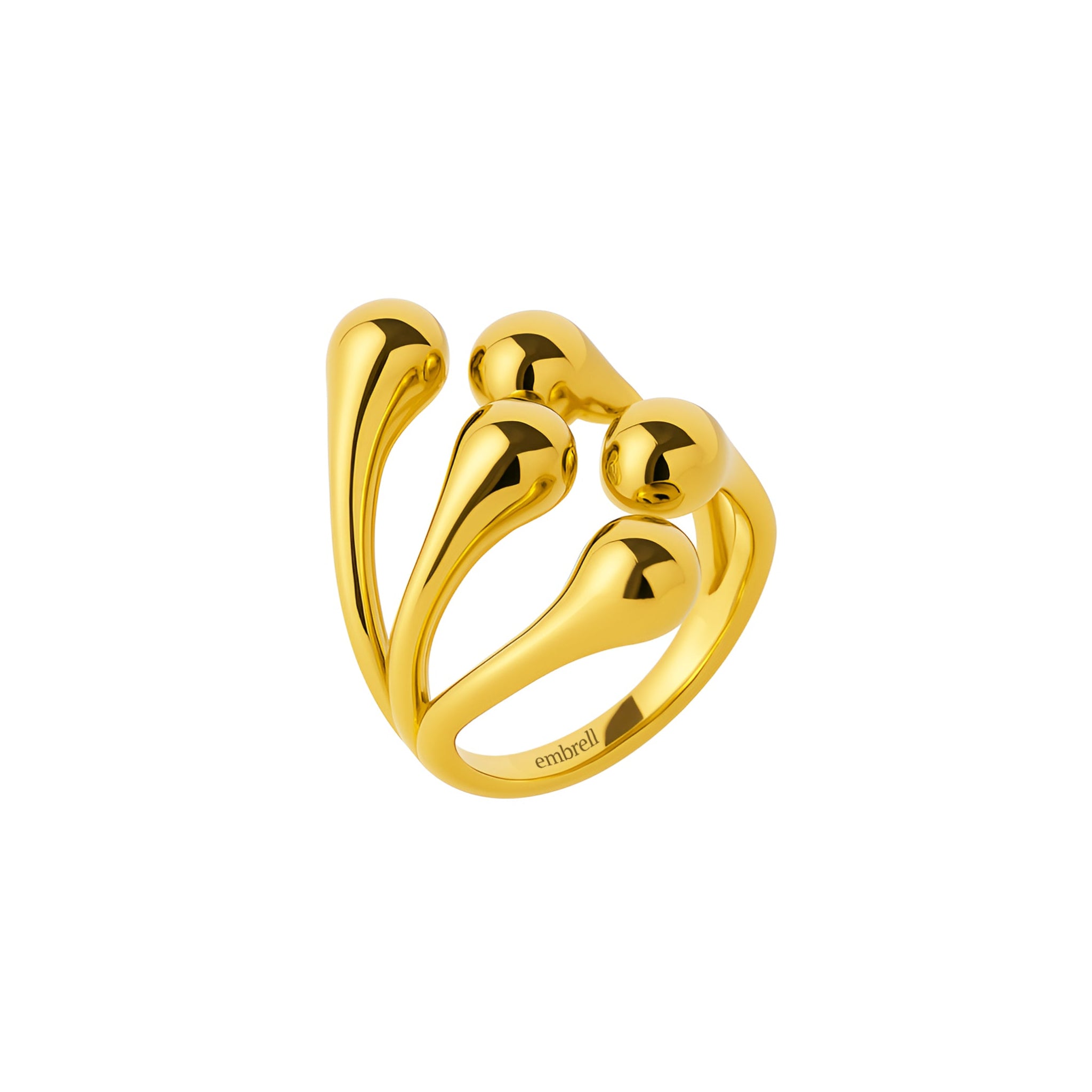 Gold ring with a unique design on a white background