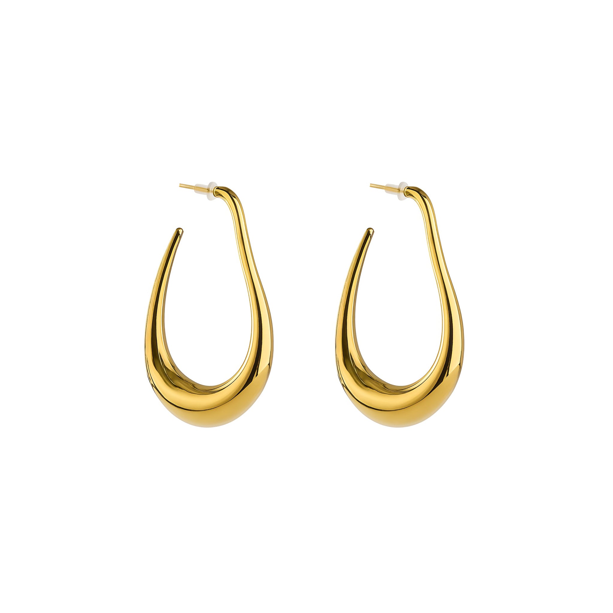Gold hoop earrings on a white background