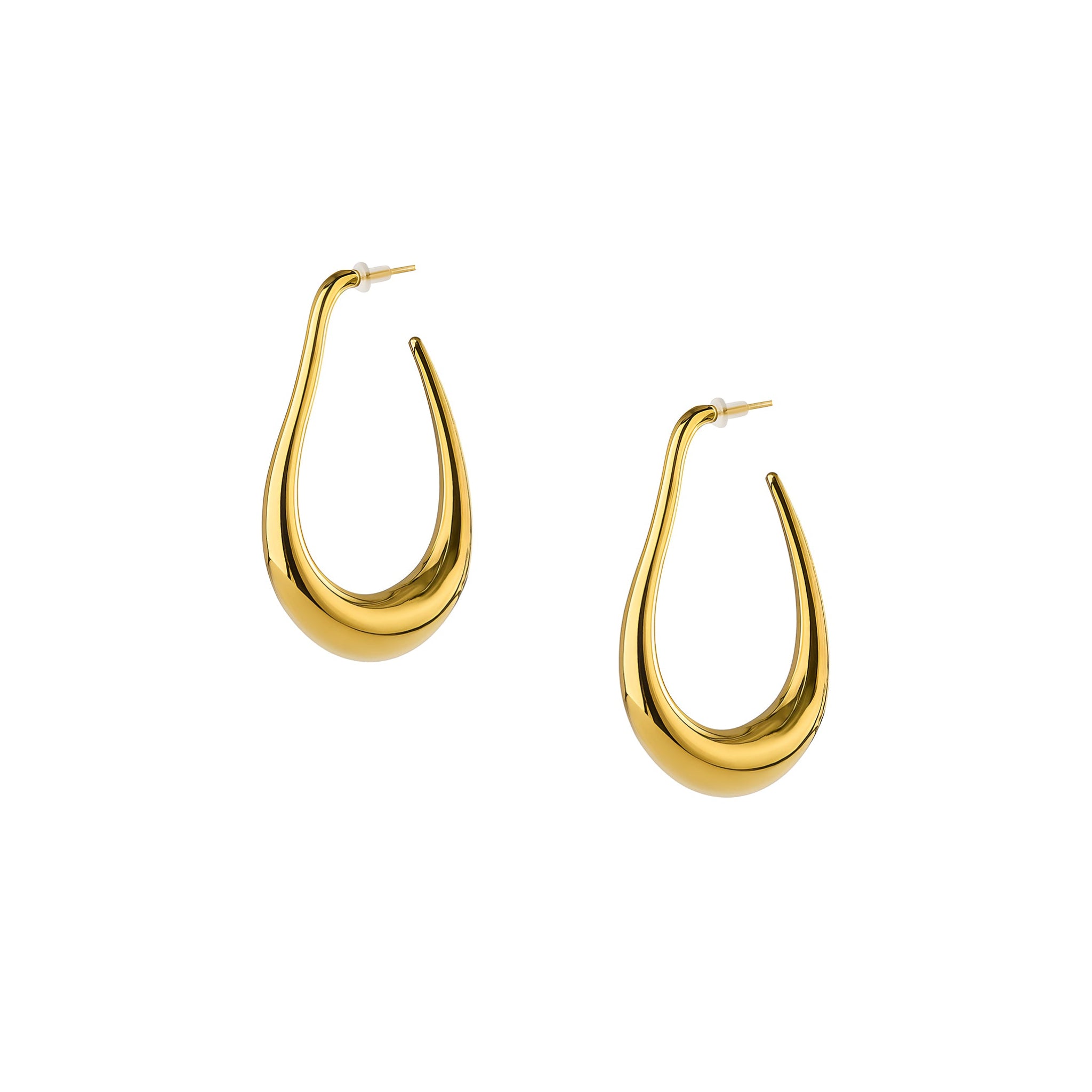 Gold hoop earrings on a white background