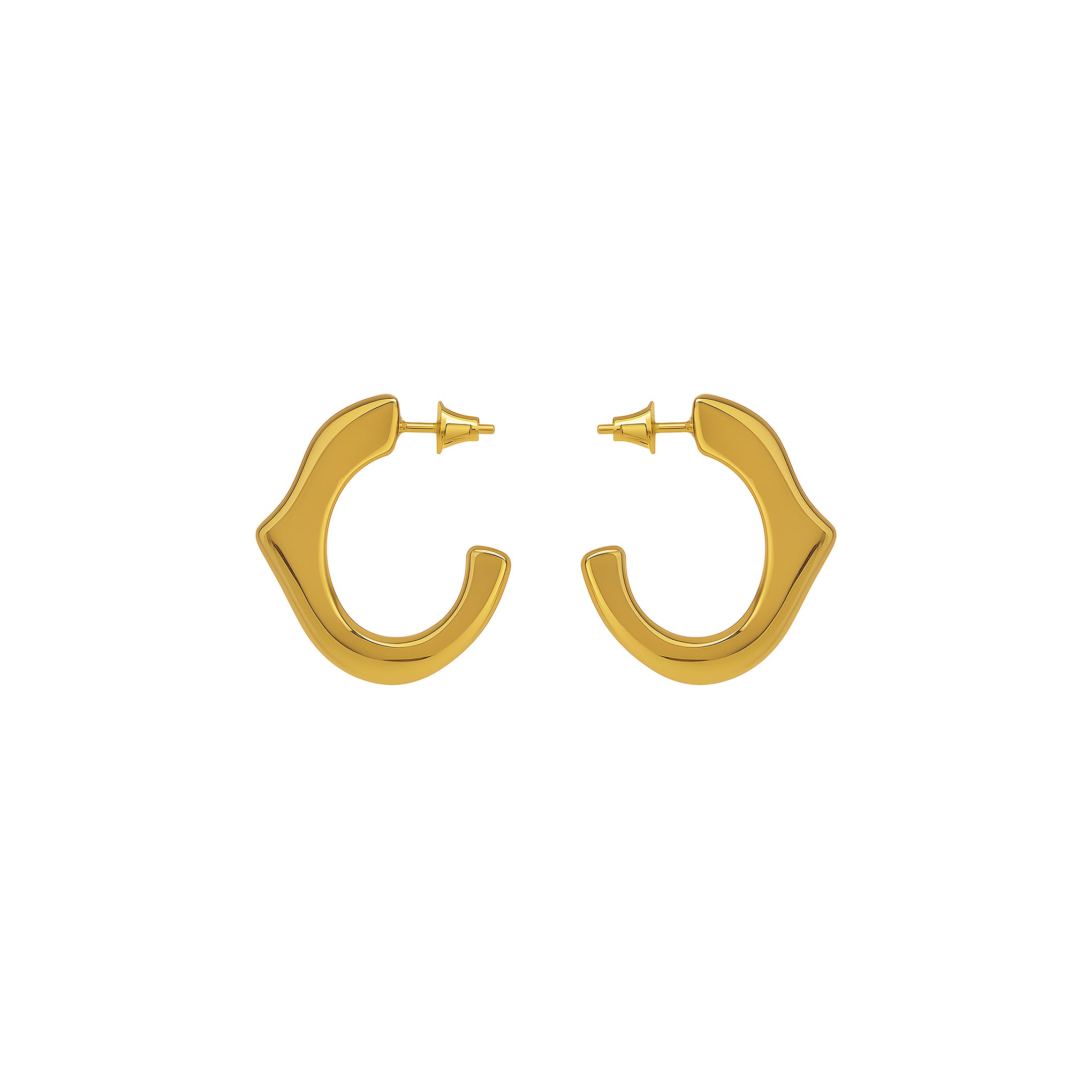 Gold hoop earrings on a white background