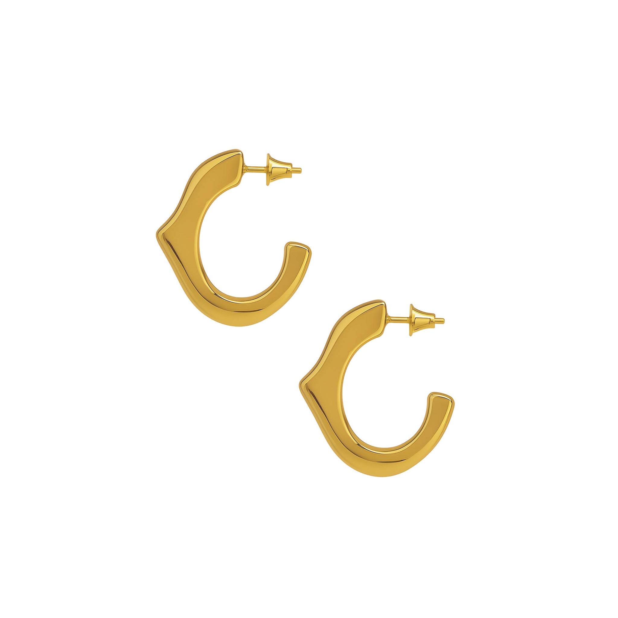 Gold hoop earrings on a white background