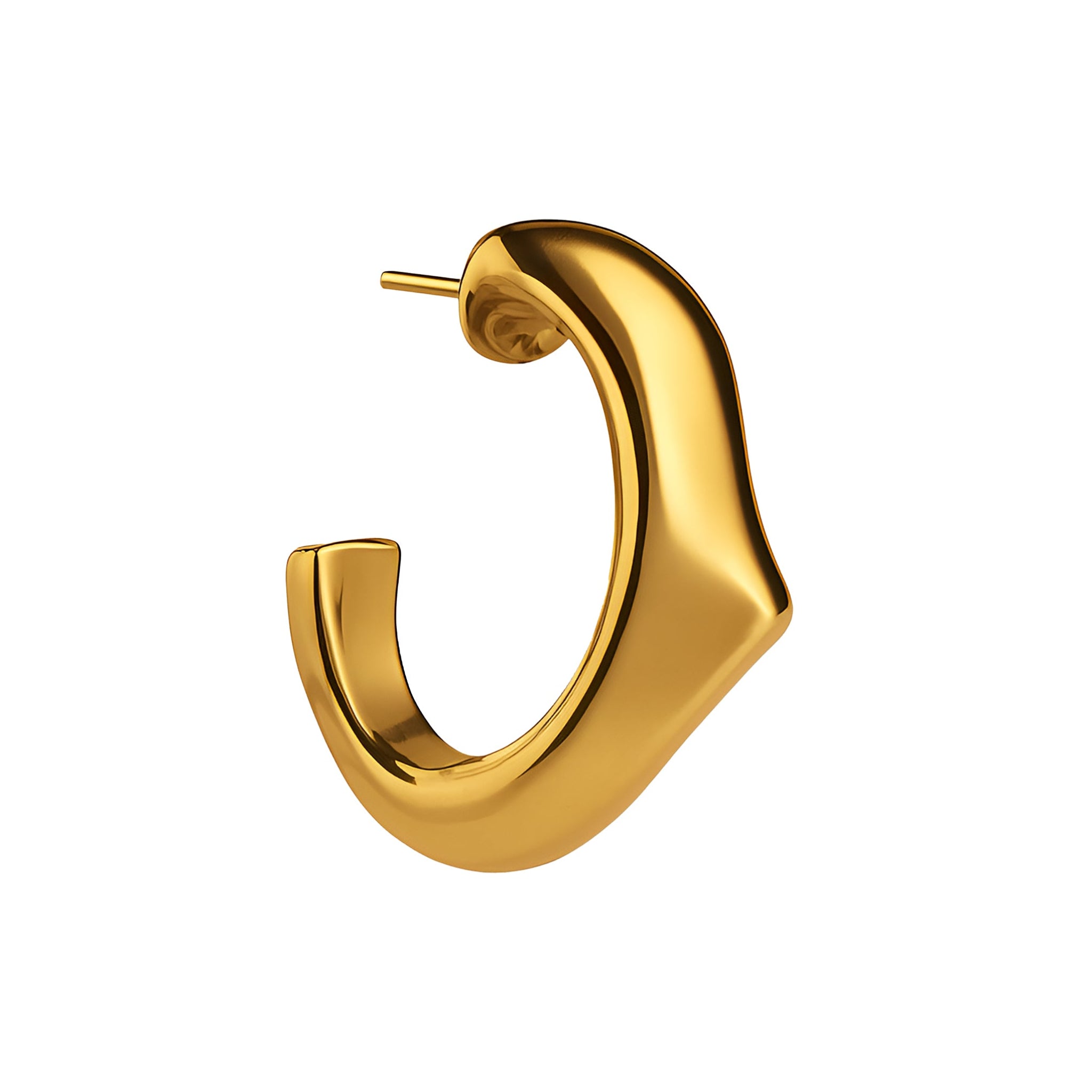 Gold hoop earring on a white background