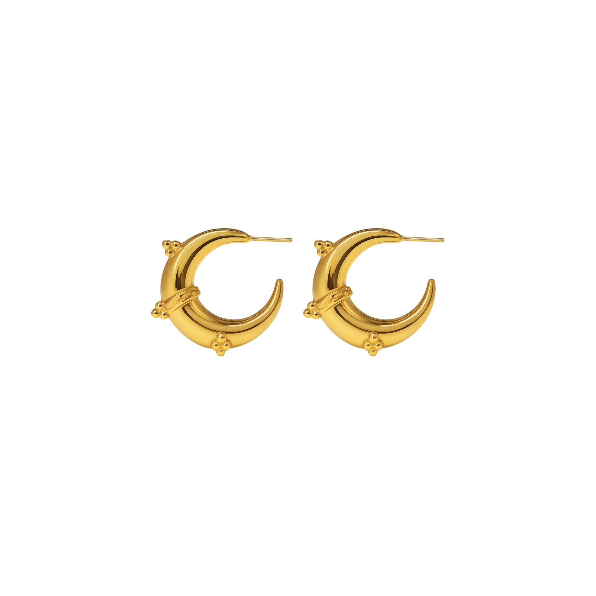 Gold hoop earrings on a white background