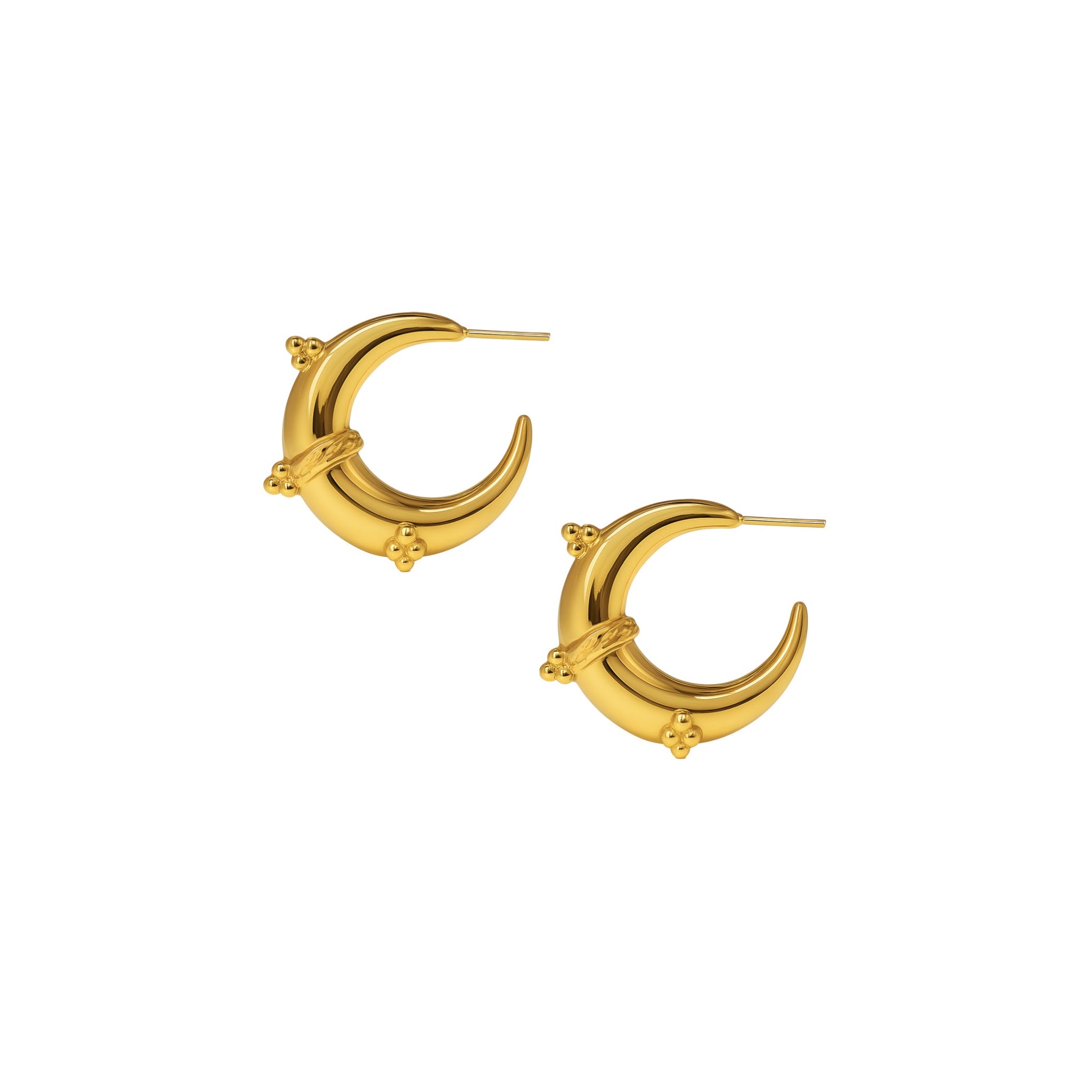 Pair of gold hoop earrings on a white background