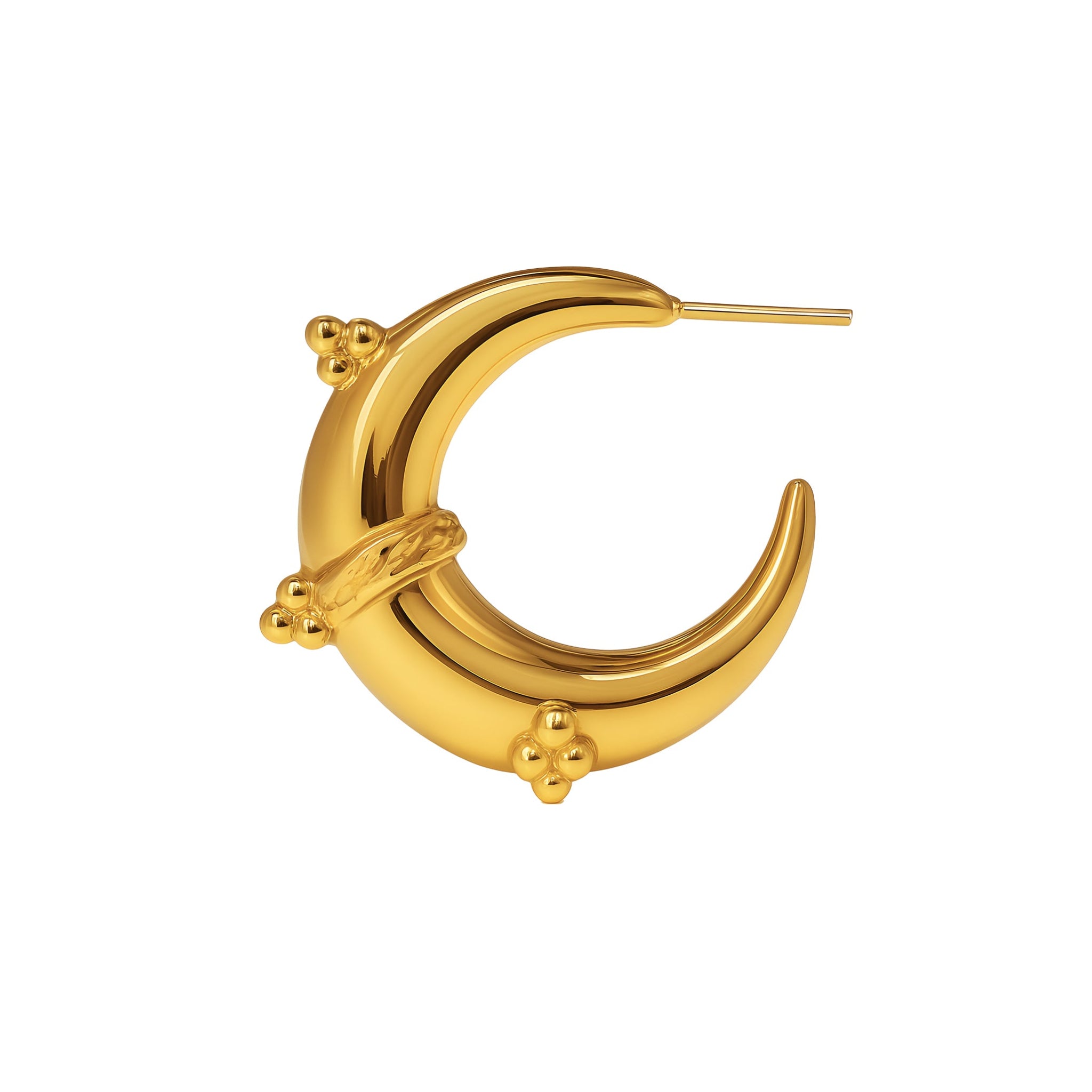 Gold hoop earring on a white background