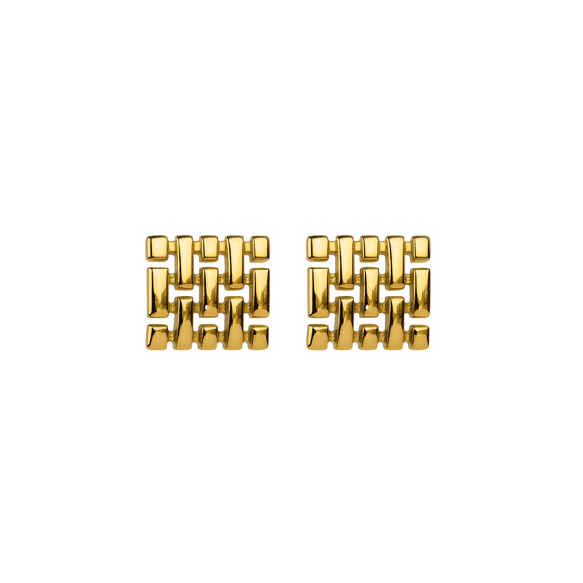Pair of gold earrings on a white background