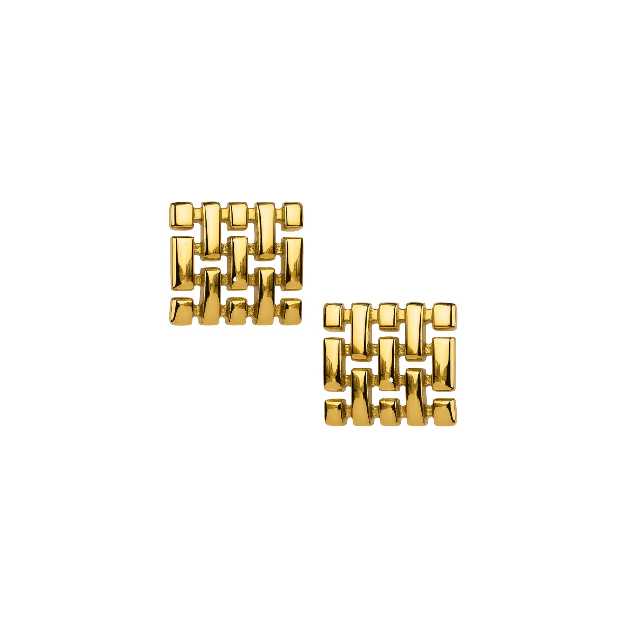 Pair of gold earrings on a white background