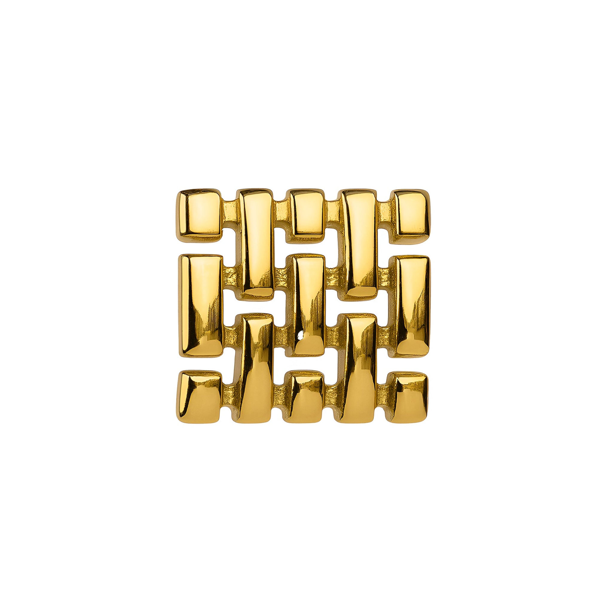 Gold geometric earring on a white background