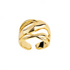 18K gold-plated open ring featuring a sleek, cutout design with flowing curves and a polished finish.