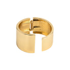 Gold-plated hinged cuff bracelet with a wide, polished band and secure clasp for a bold, contemporary statement.