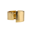 Gold-plated hinged cuff bracelet with a wide, polished band and secure clasp for a bold, contemporary statement.