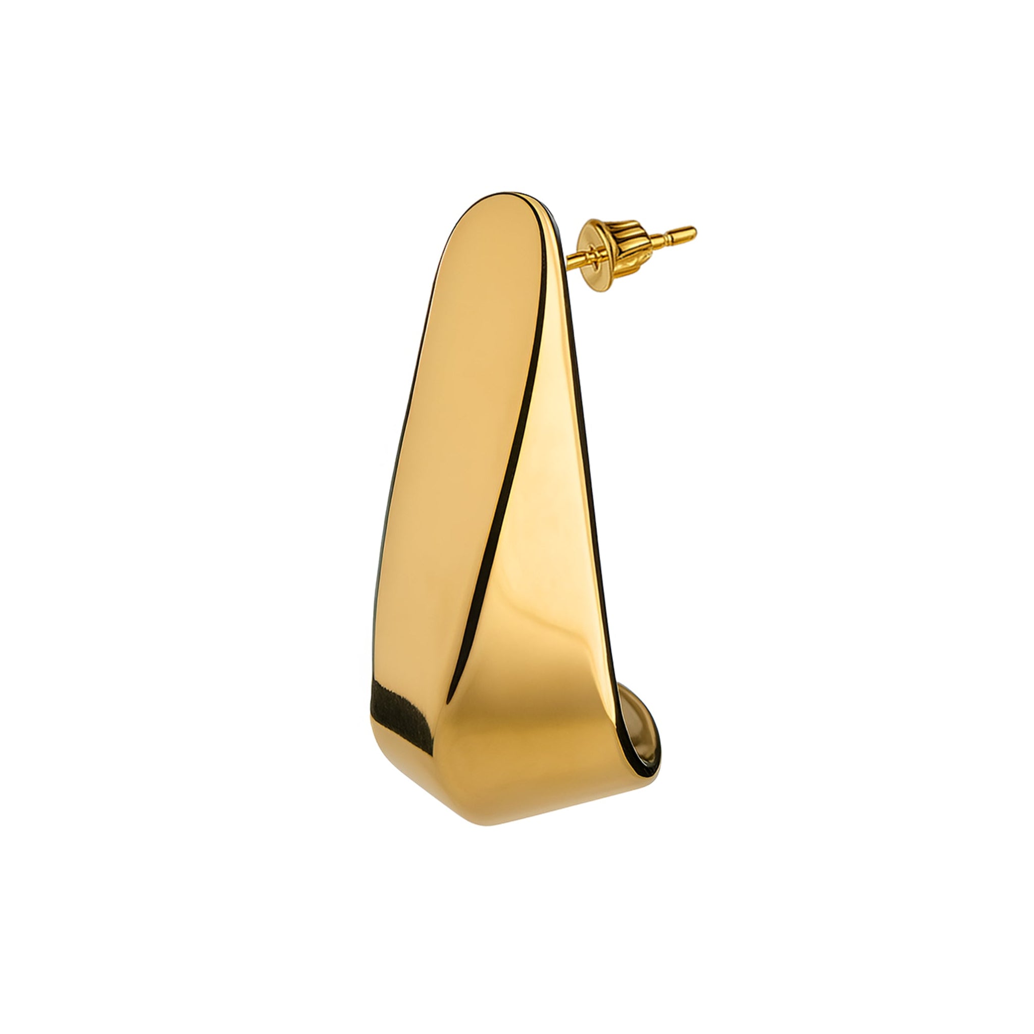 Gold hoop earring on a white background