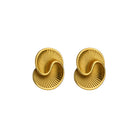 Pair of gold spiral earrings on a white background