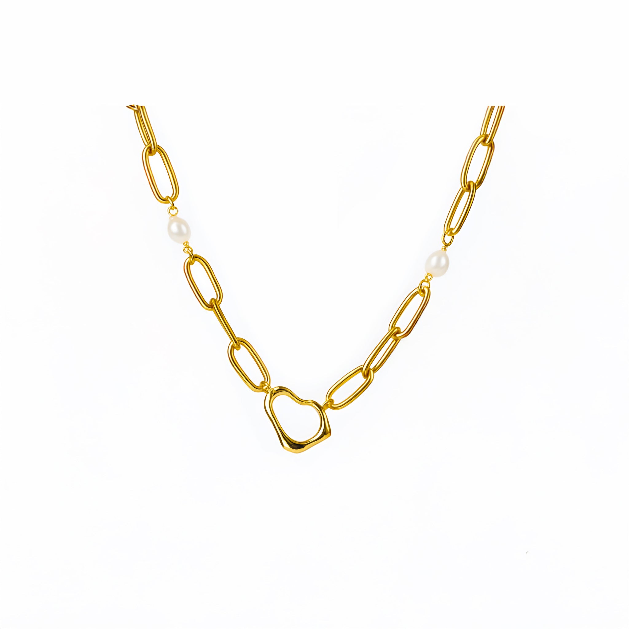 Gold chain necklace on a white background