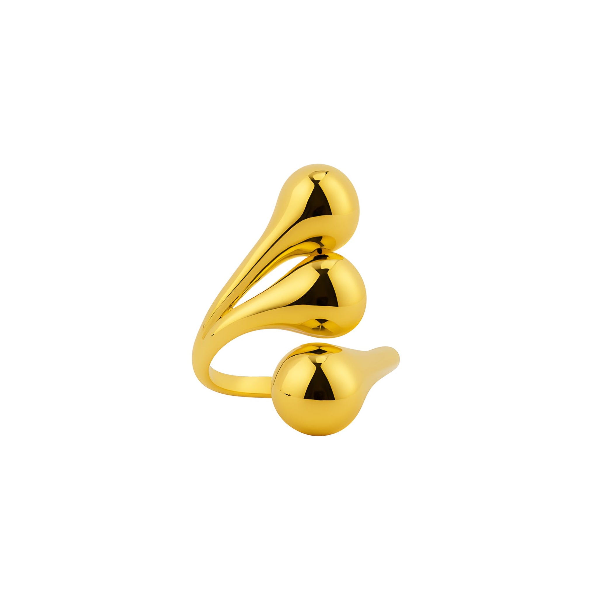 Gold ring with a unique design on a white background