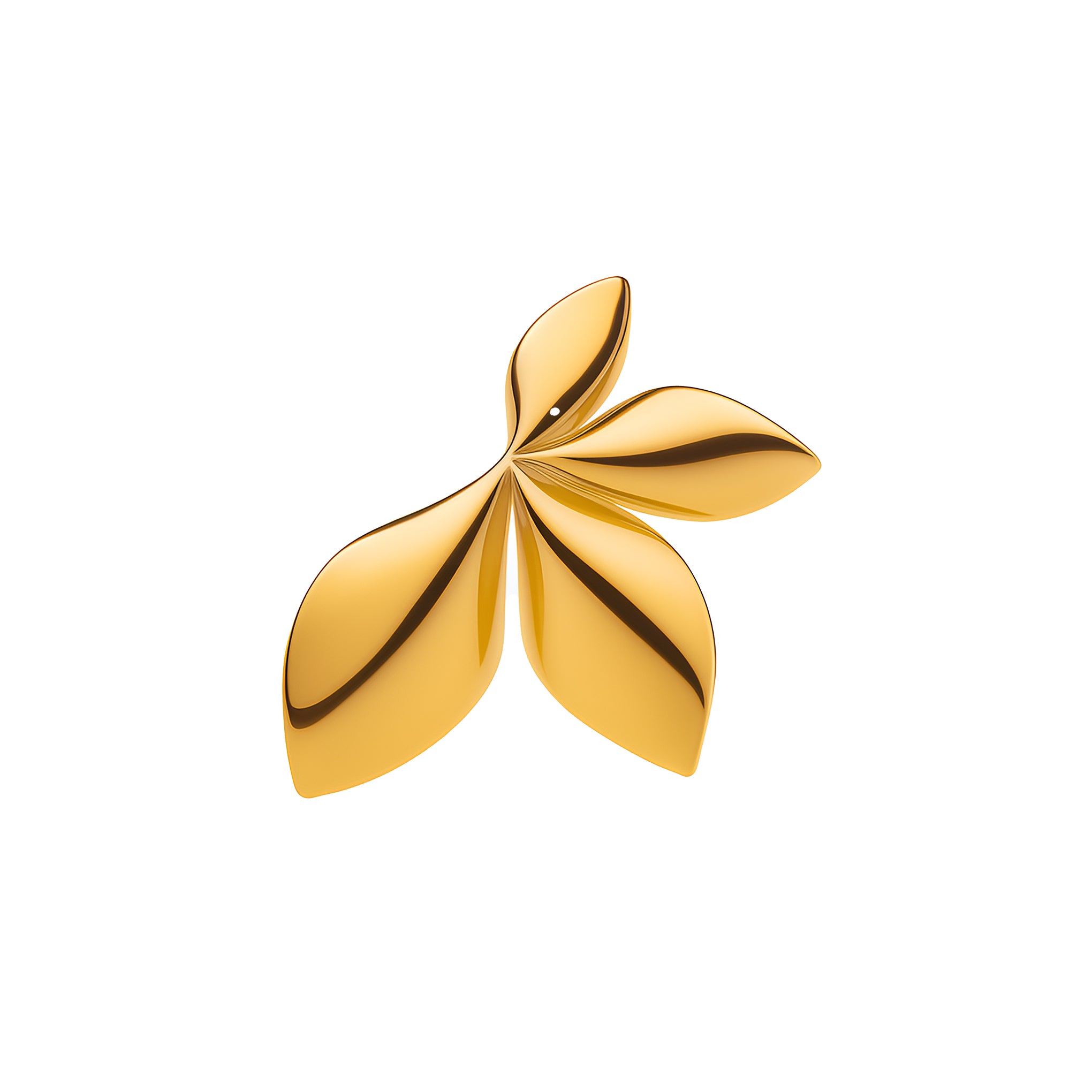 18K gold plated leaf-shaped earring on a white background