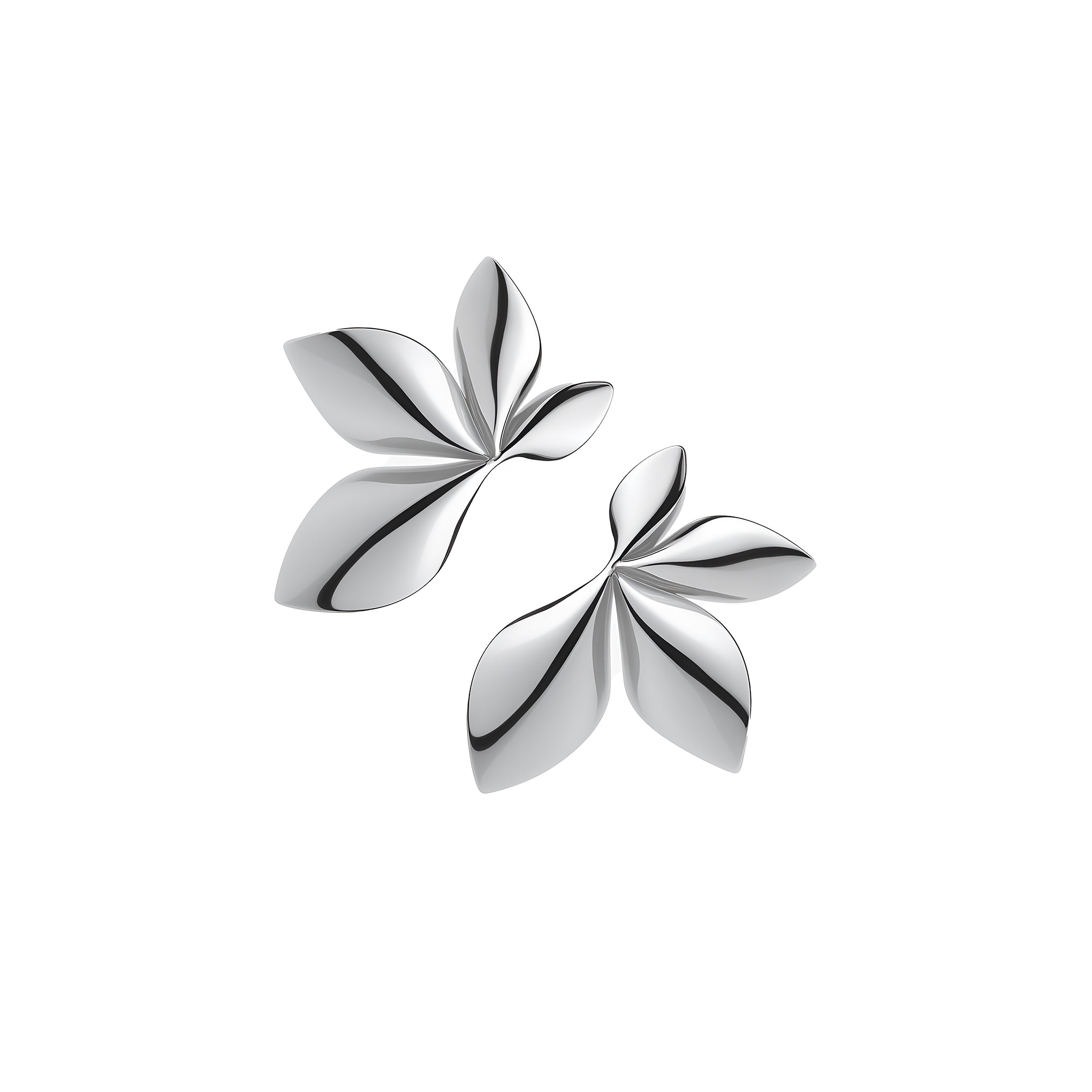 Pair of silver plated flower-shaped earrings on a white background