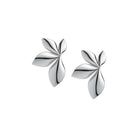 Pair of silver plated flower-shaped earrings on a white background