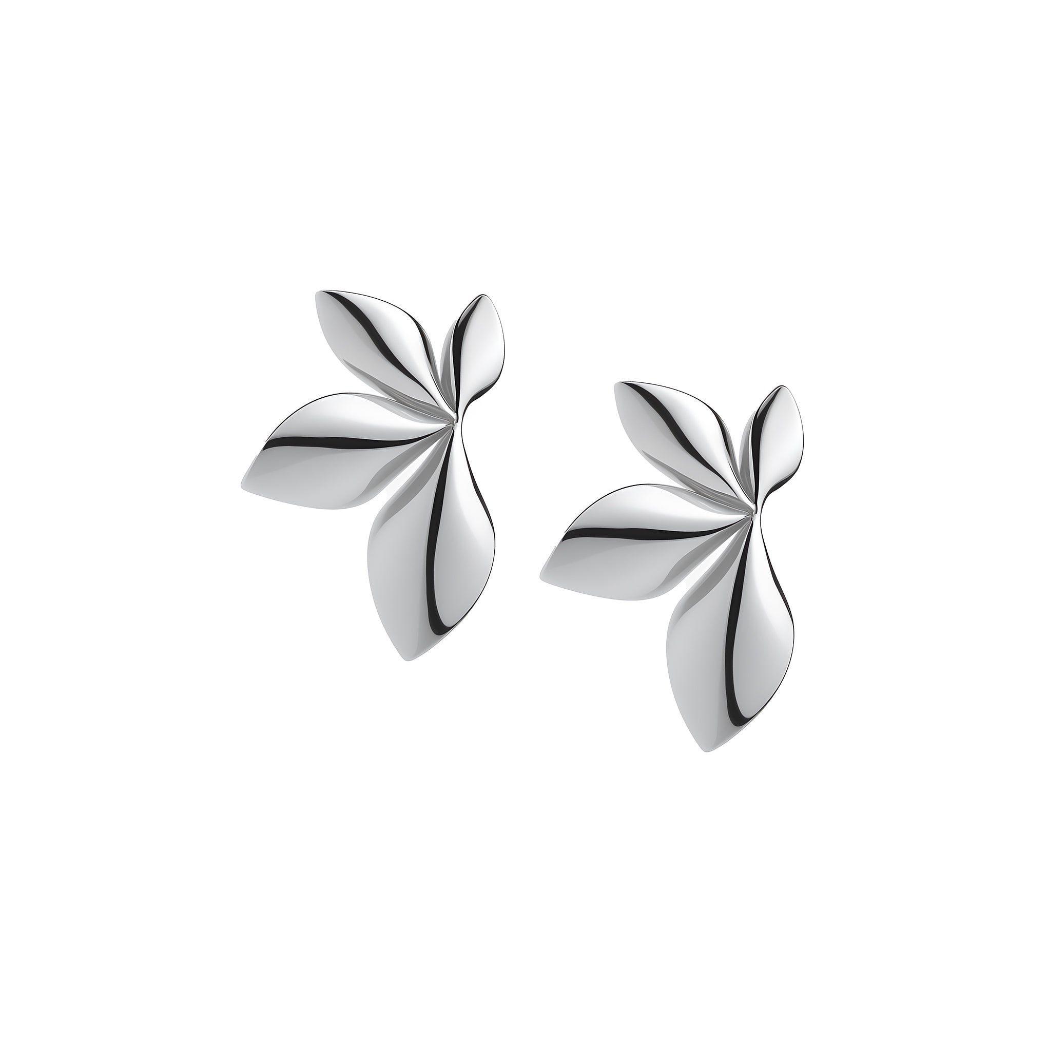 Pair of silver plated flower-shaped earrings on a white background