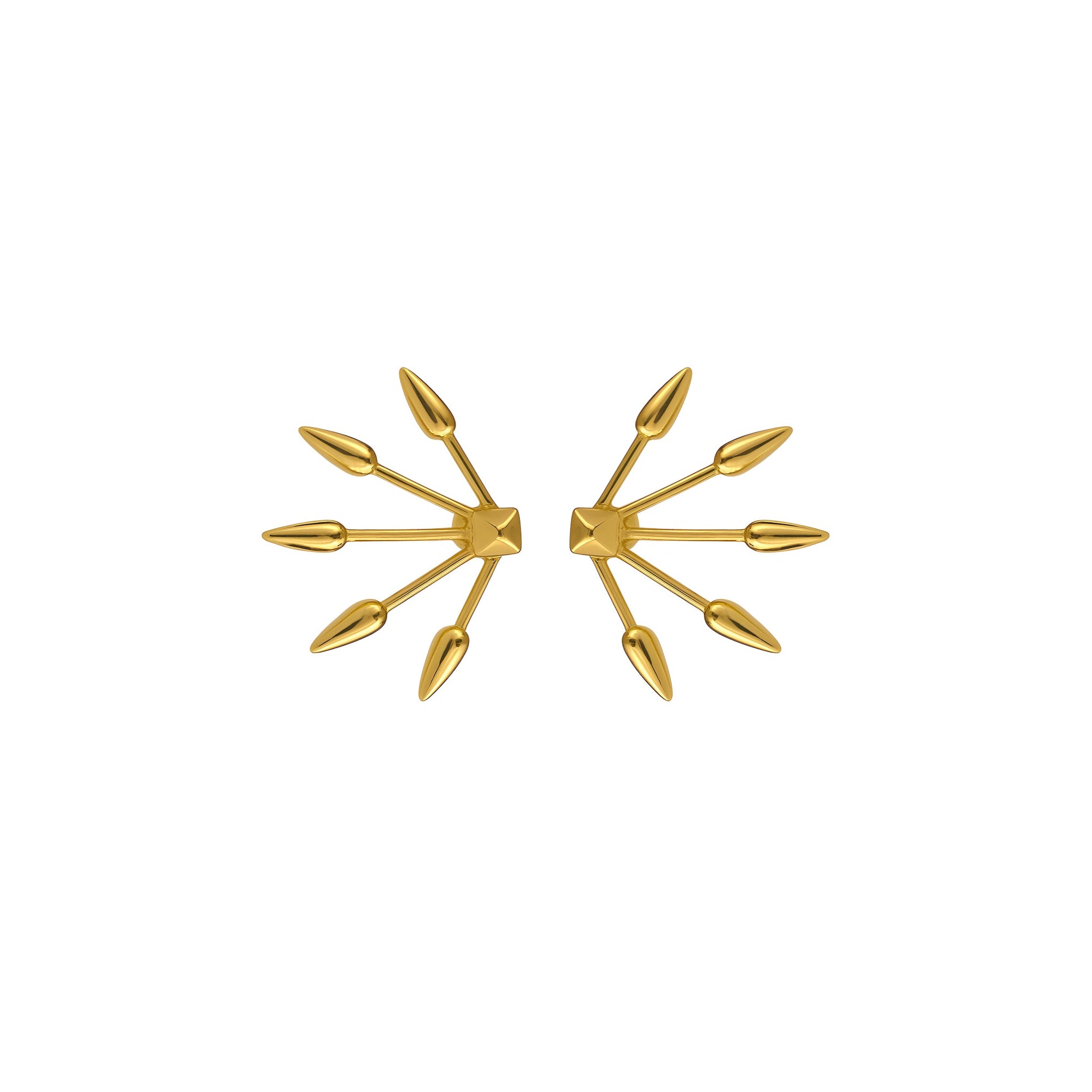 Gold arrow-shaped earrings on a white background