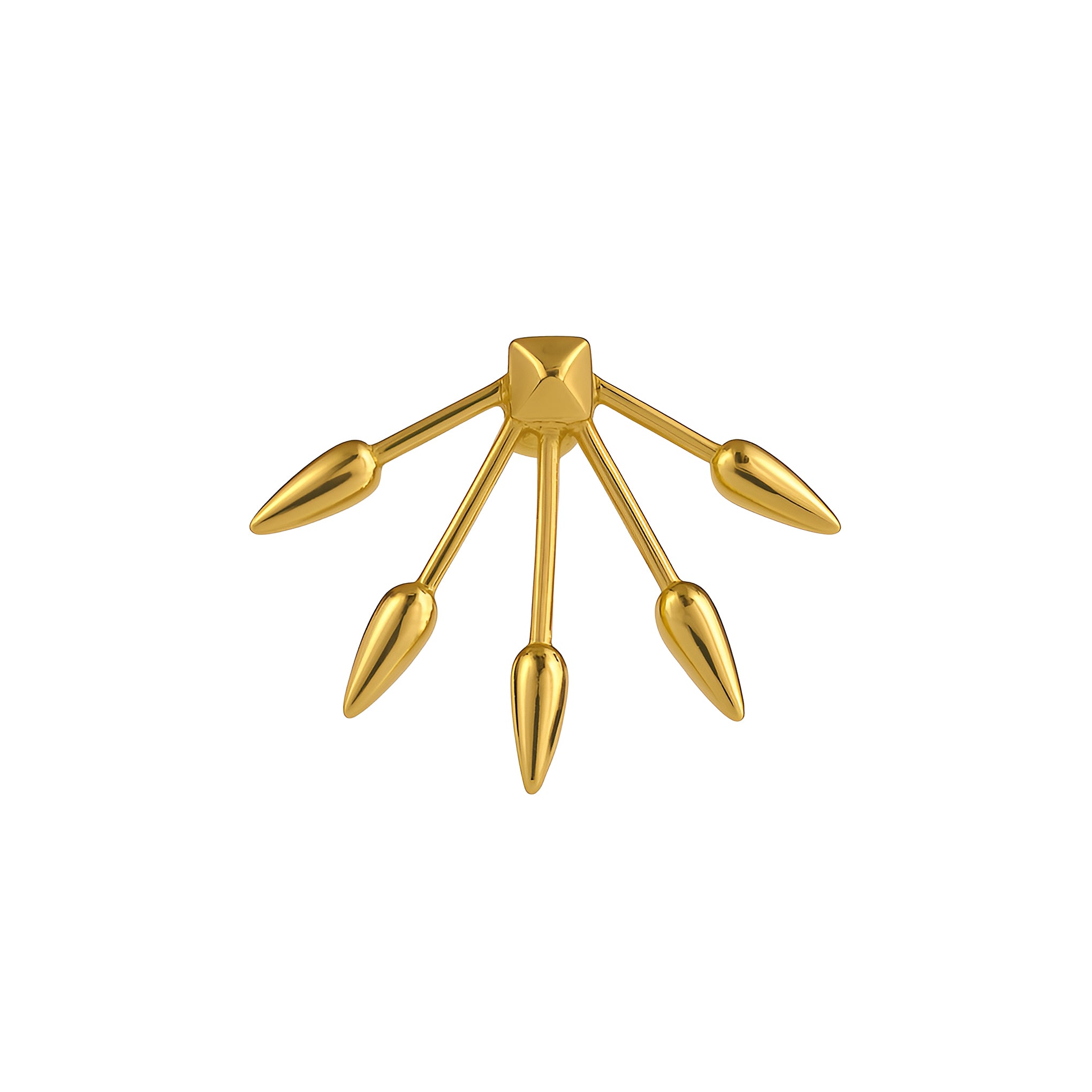 18K gold plated earring with a central spike and four pointed petals on a white background