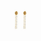 18K gold plated earrings with pearl drops on a white background