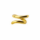 Gold ring with a spiral design on a white background