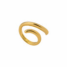 Gold ring with a spiral design on a white background