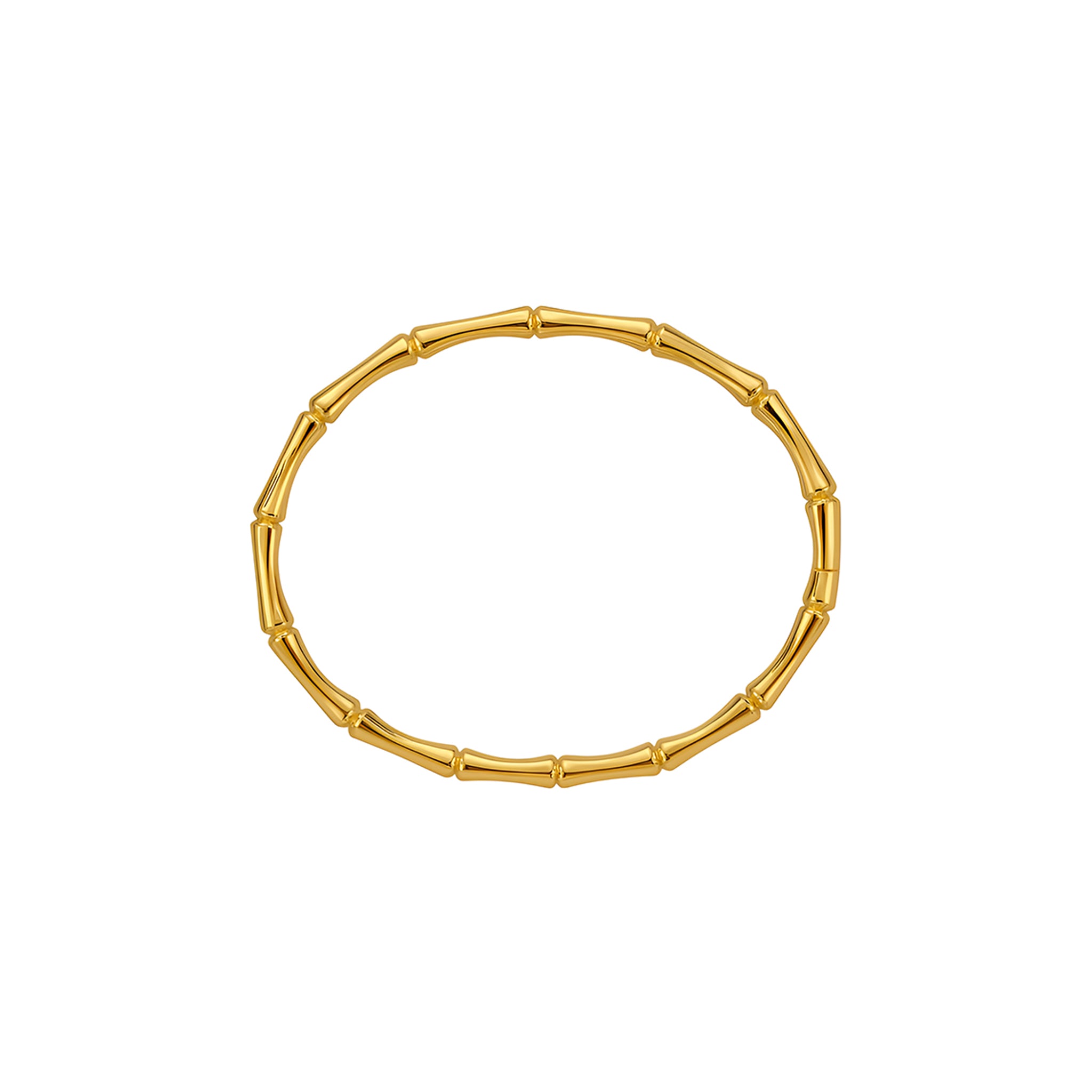 Gold bracelet with a bamboo design on a white background