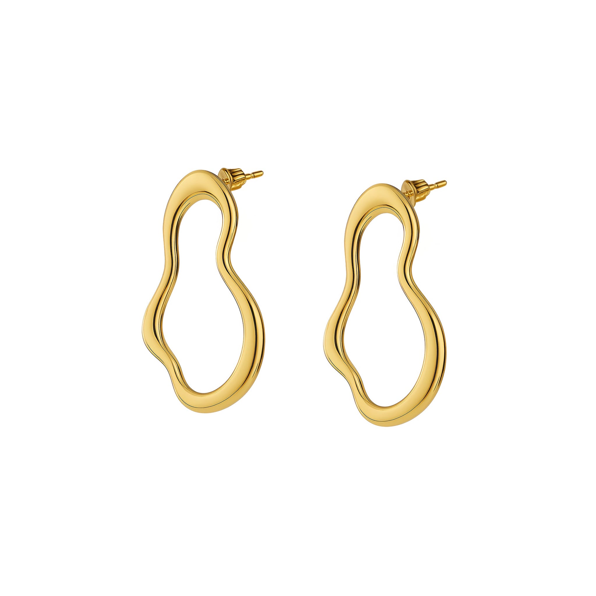 Gold hoop earrings on a white background