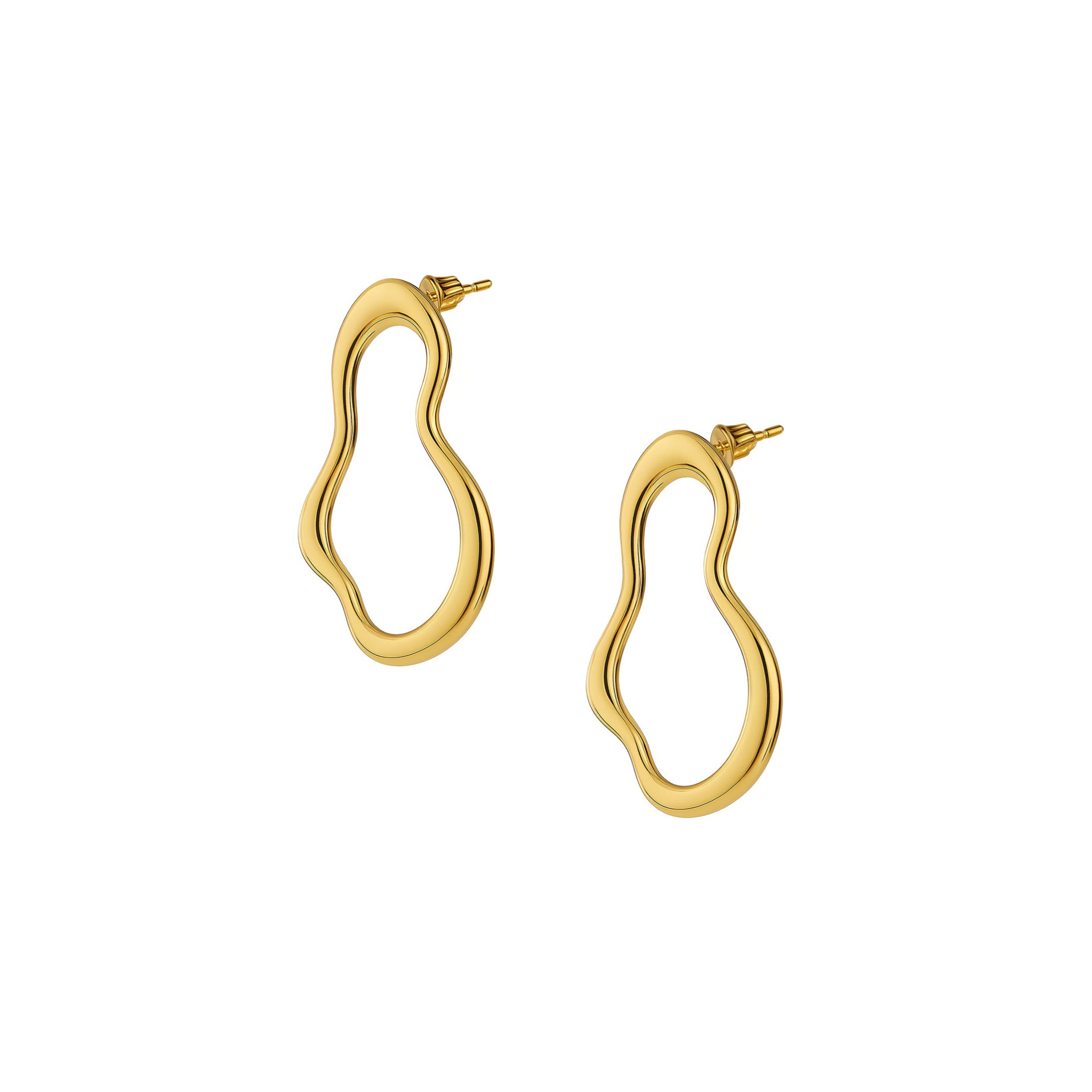 Gold hoop earrings on a white background