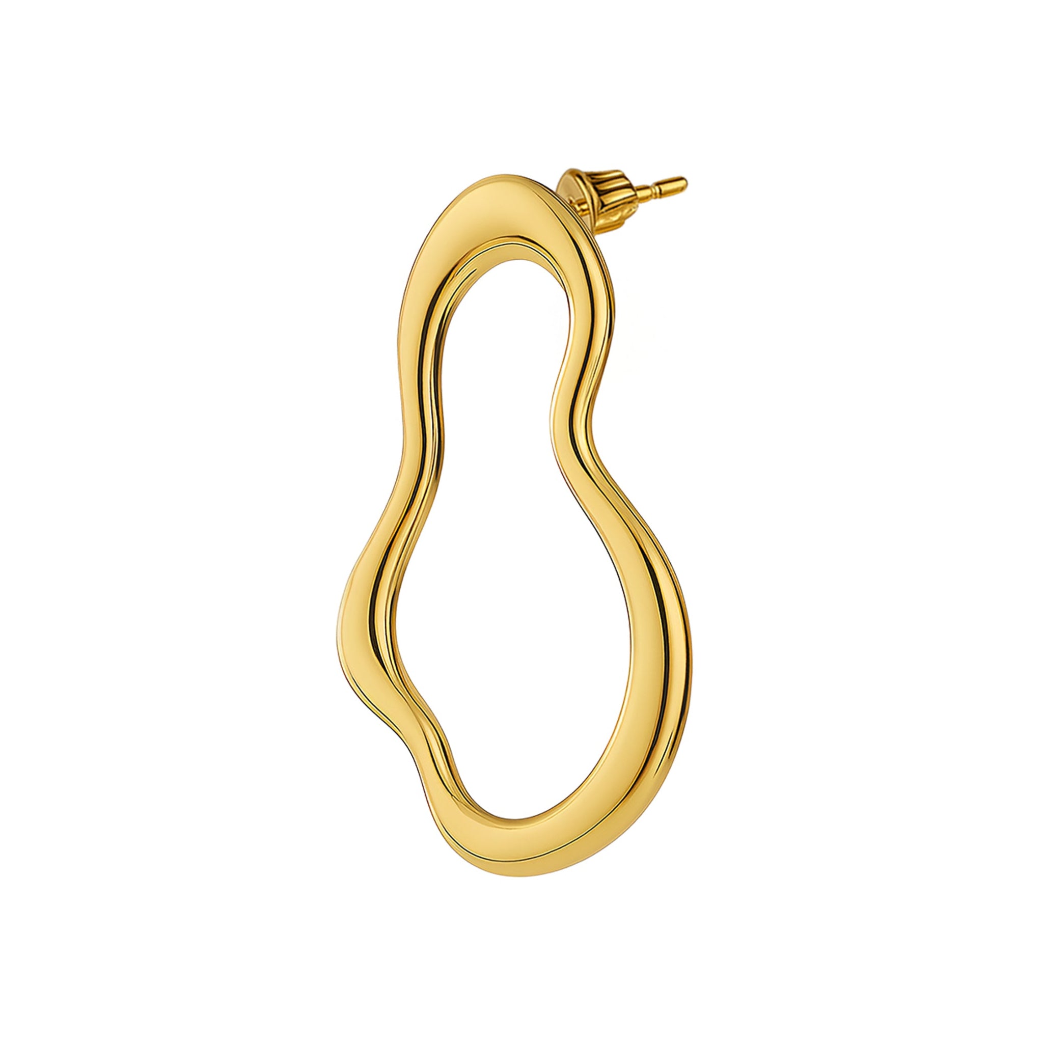 Gold hoop earring on a white background