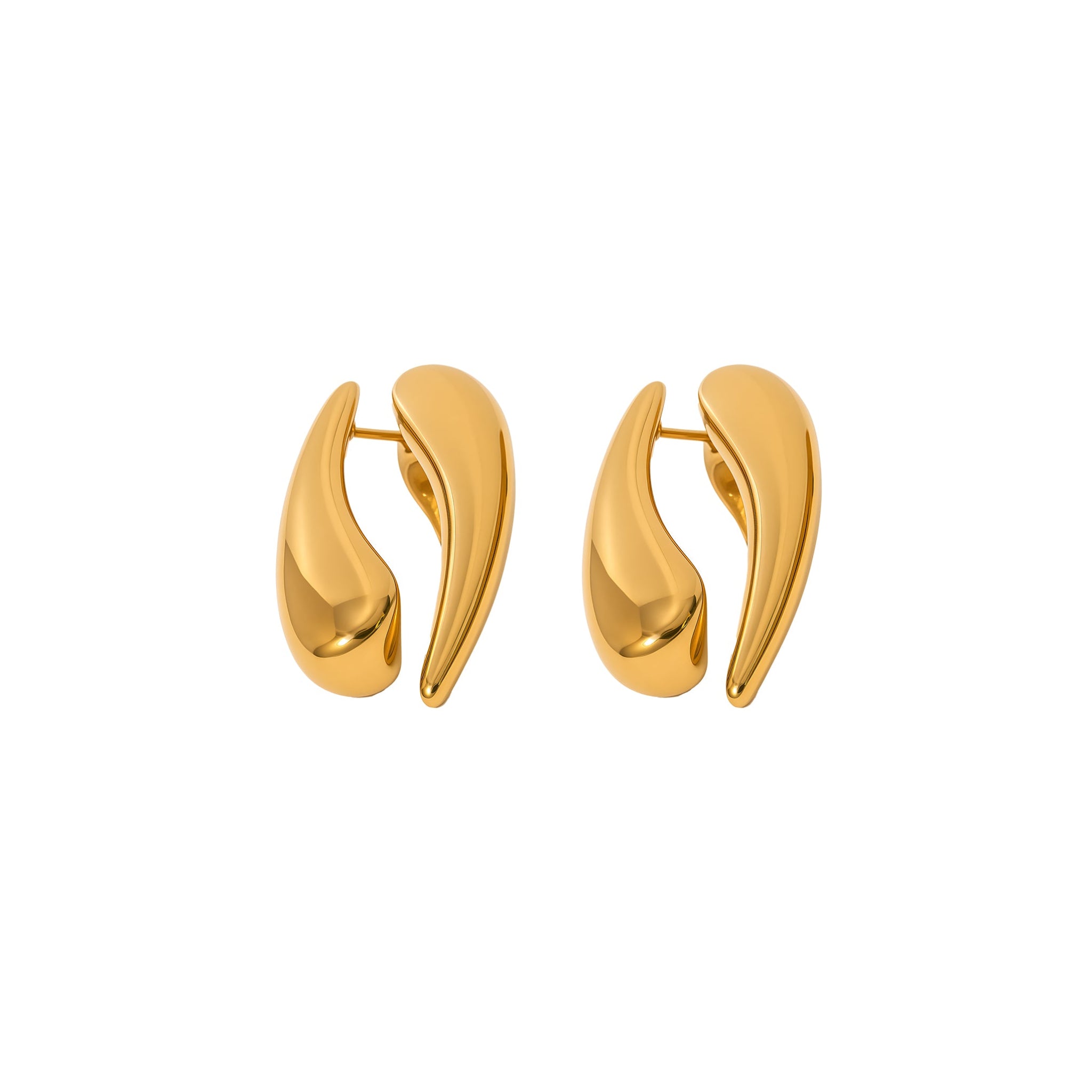 Pair of gold earrings on a white background
